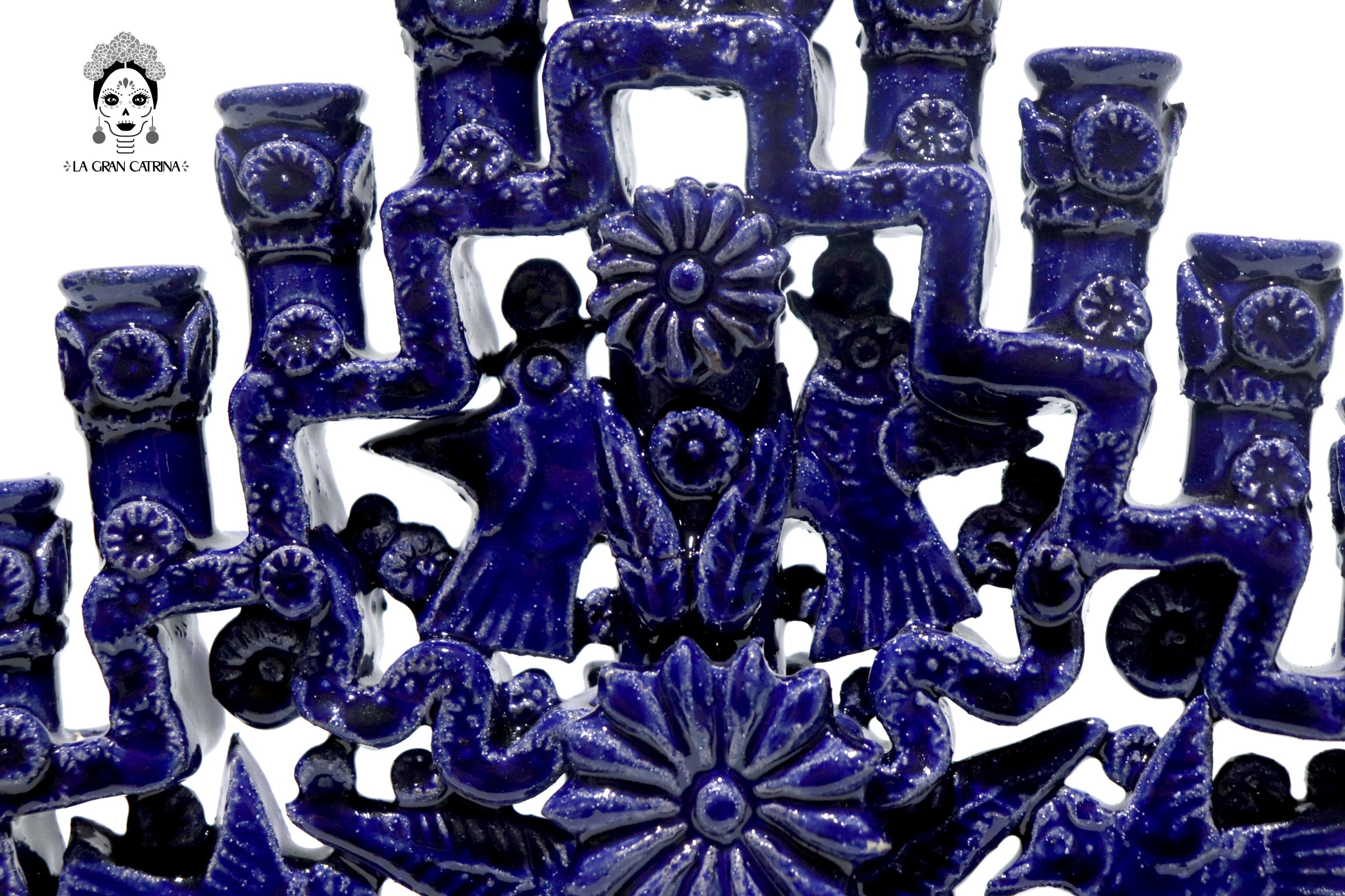 Candleholder Blue 11-Candle - Glazed Clay - 13 in. - in. Production Tereri