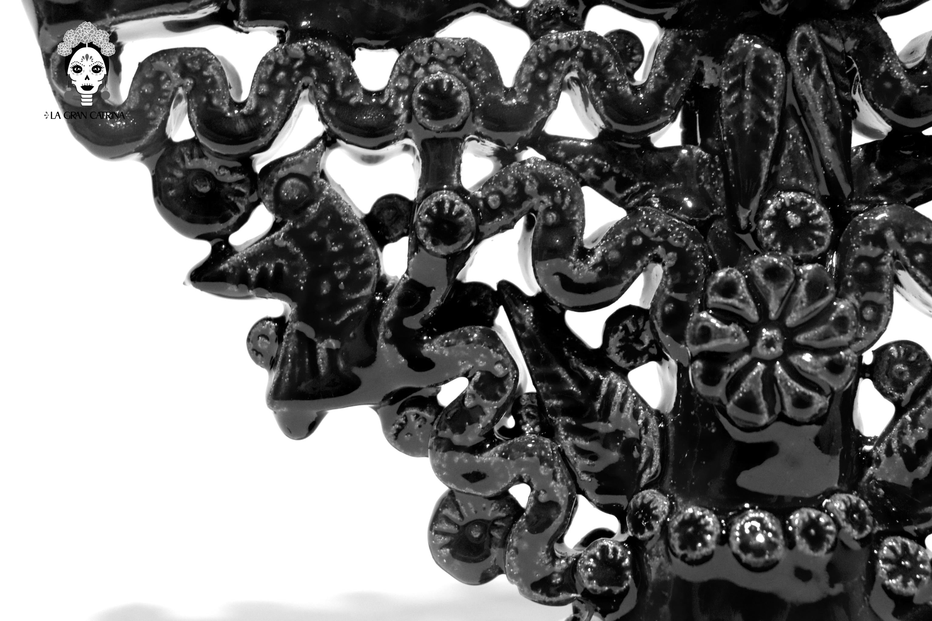Candleholder black of 11-Candle black - Glazed Clay - 13 in. - in. Production Tereri