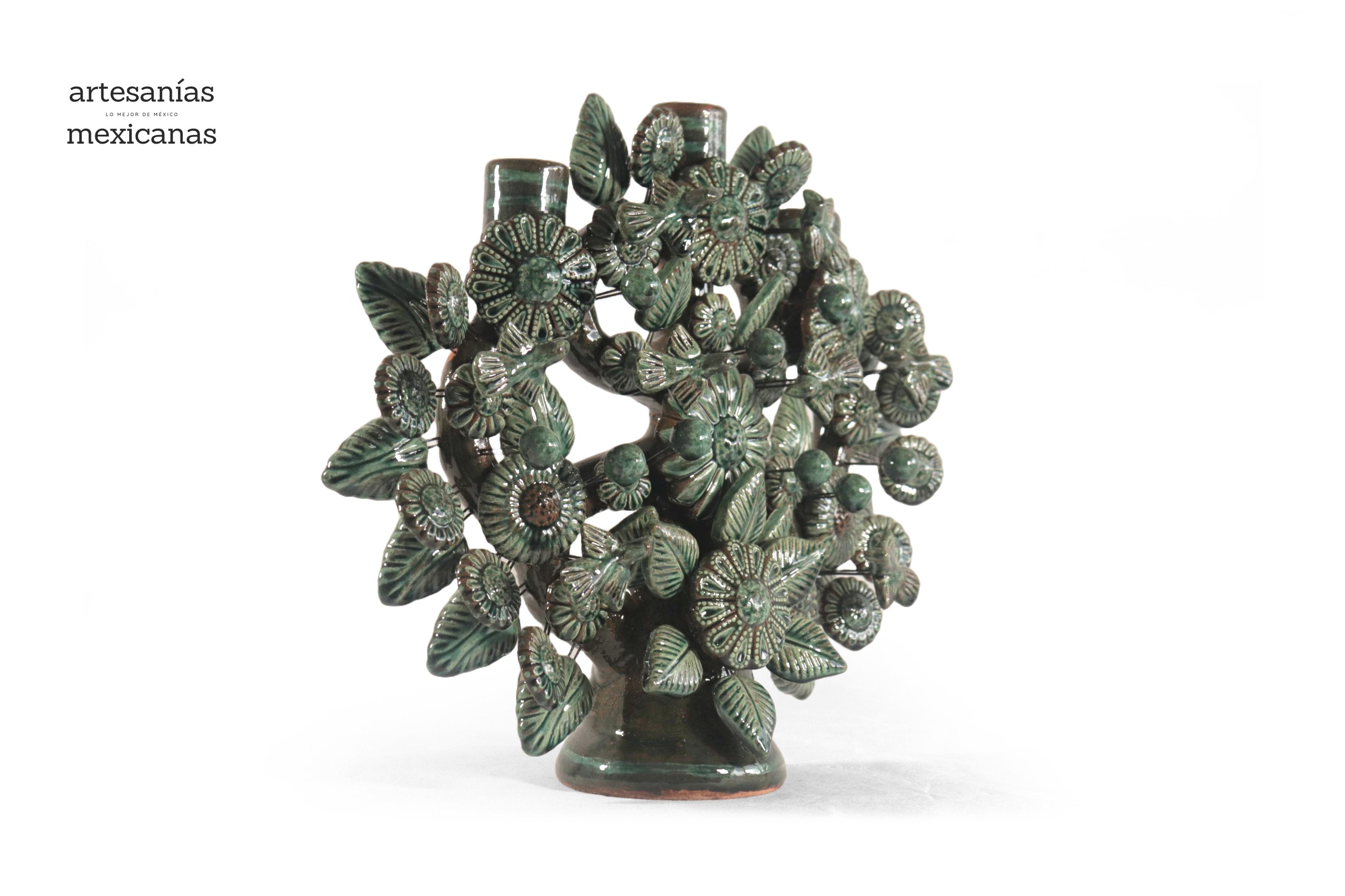 Tree of Life Medium Green - 3 Candles - 14.5 in. Montoya
