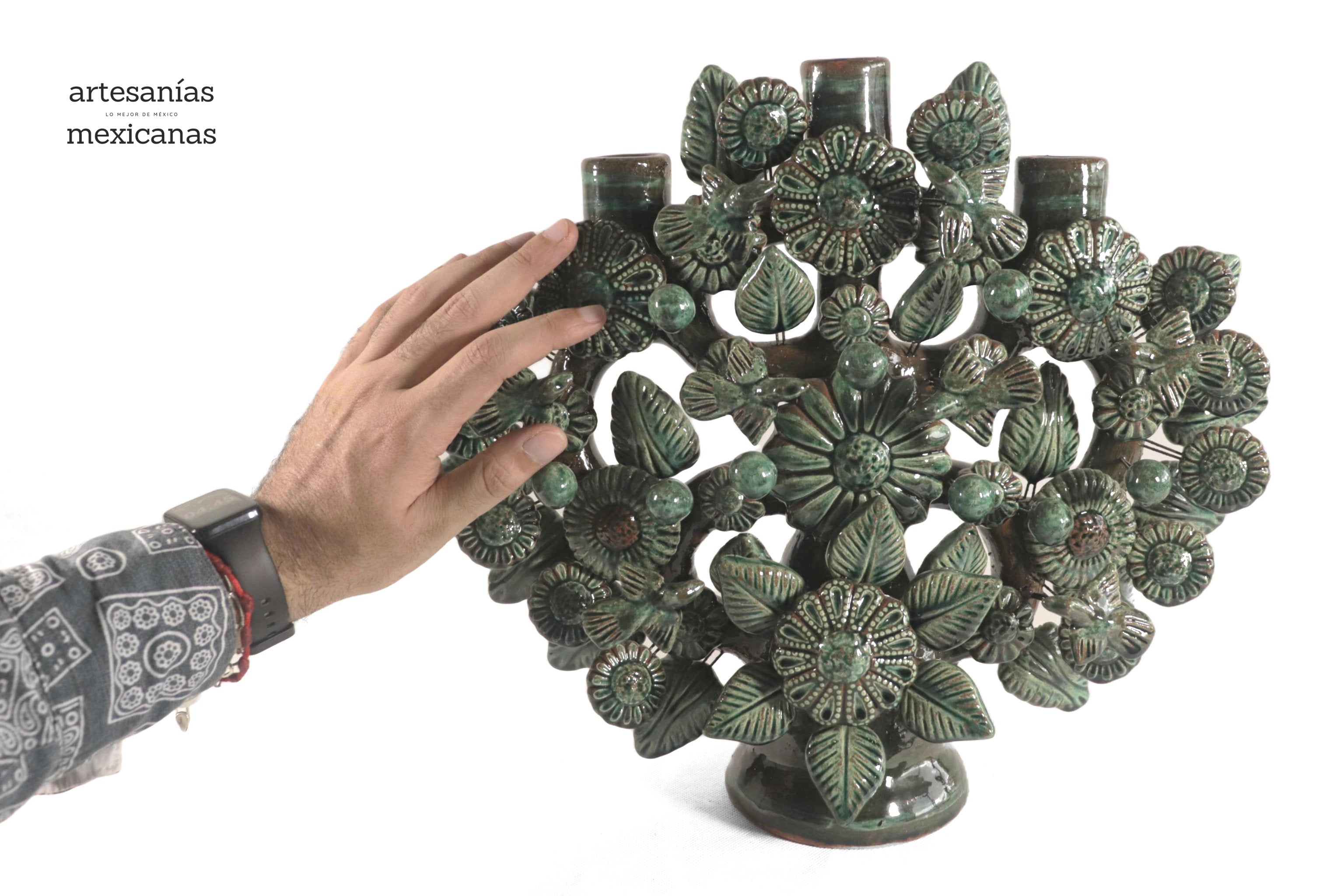 Tree of Life Medium Green - 3 Candles - 14.5 in. Montoya