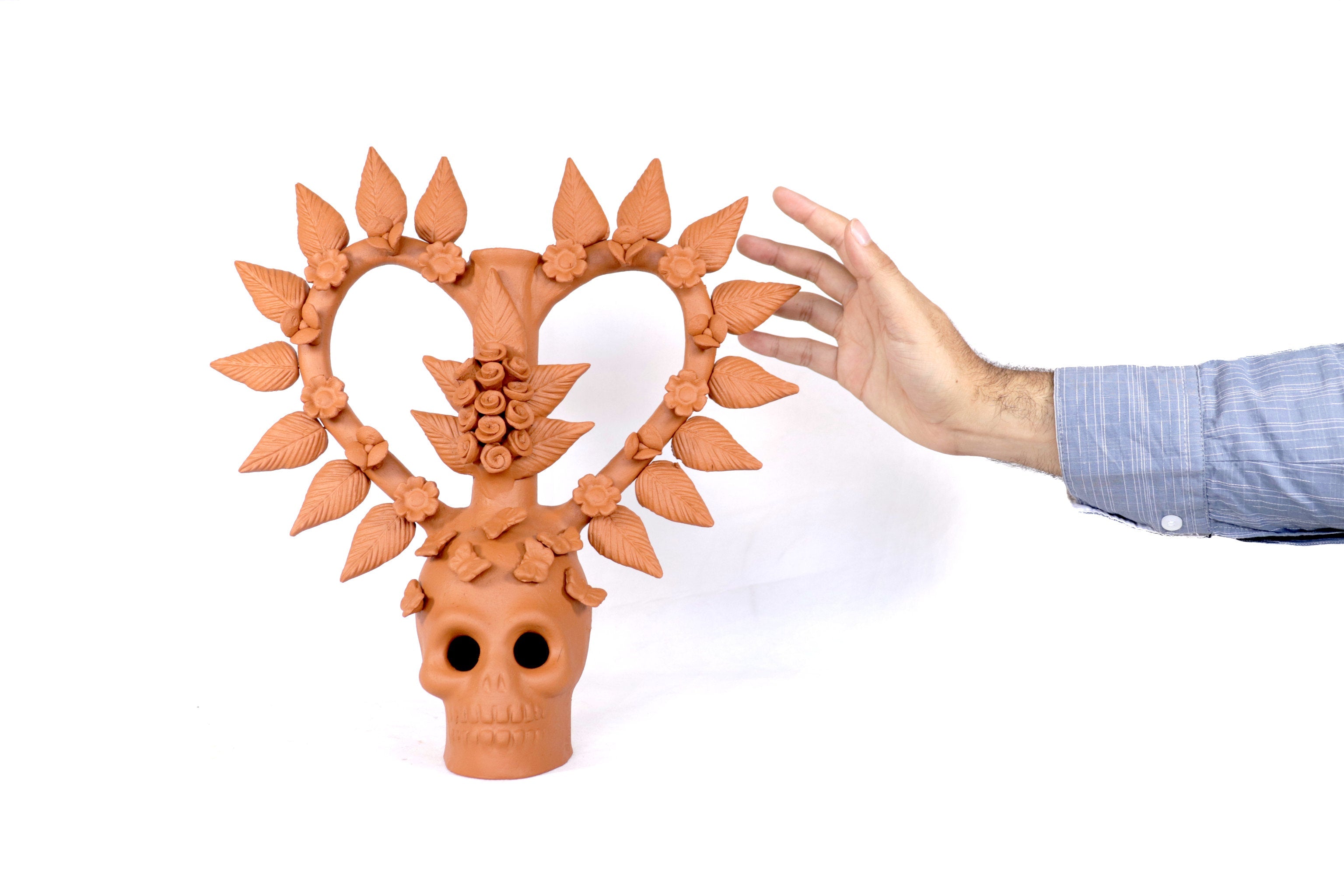 Candleholder Skull Natural Clay Tree Vida - 11.5 in. Pery
