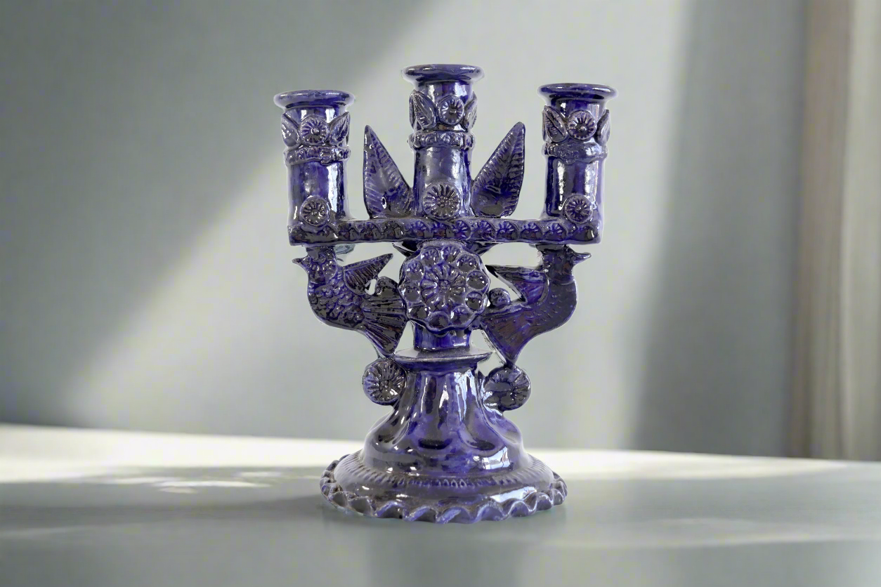 3-Candle Candleholder blue - 9 in. Tereri