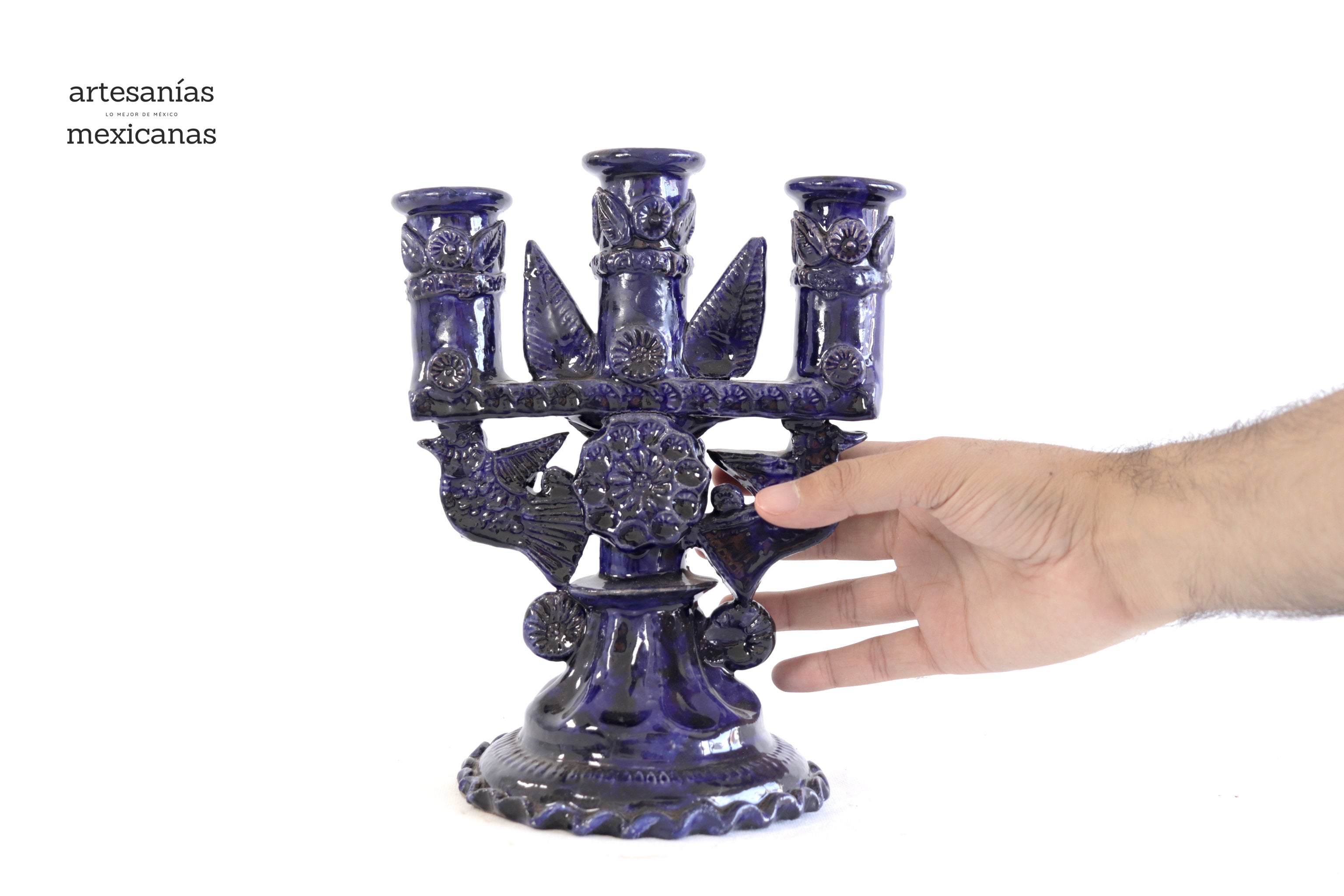 3-Candle Candleholder blue - 9 in. Tereri