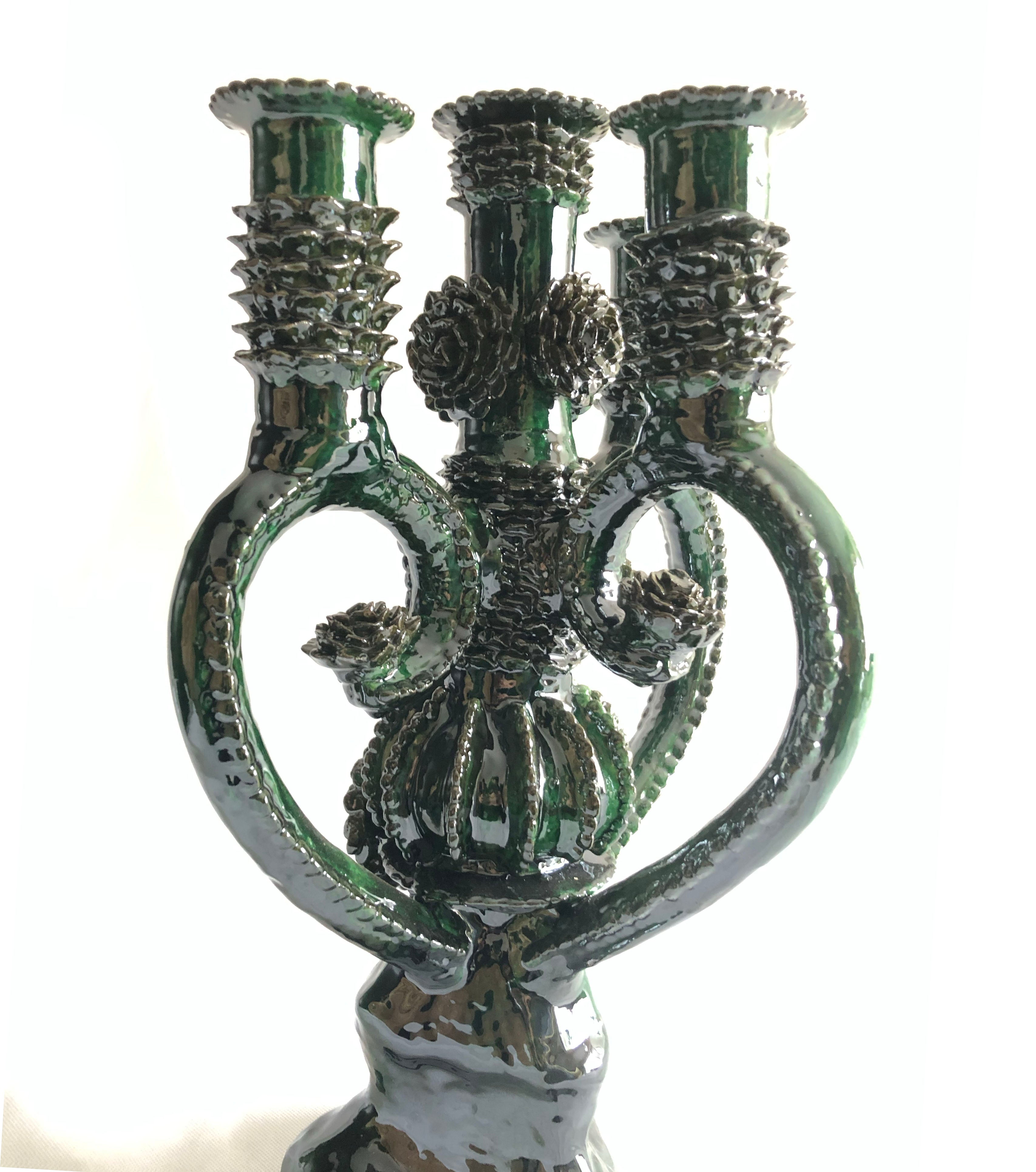 Candleholder green of 4 candles - Glazed Clay - 18 in. Juan Gtz