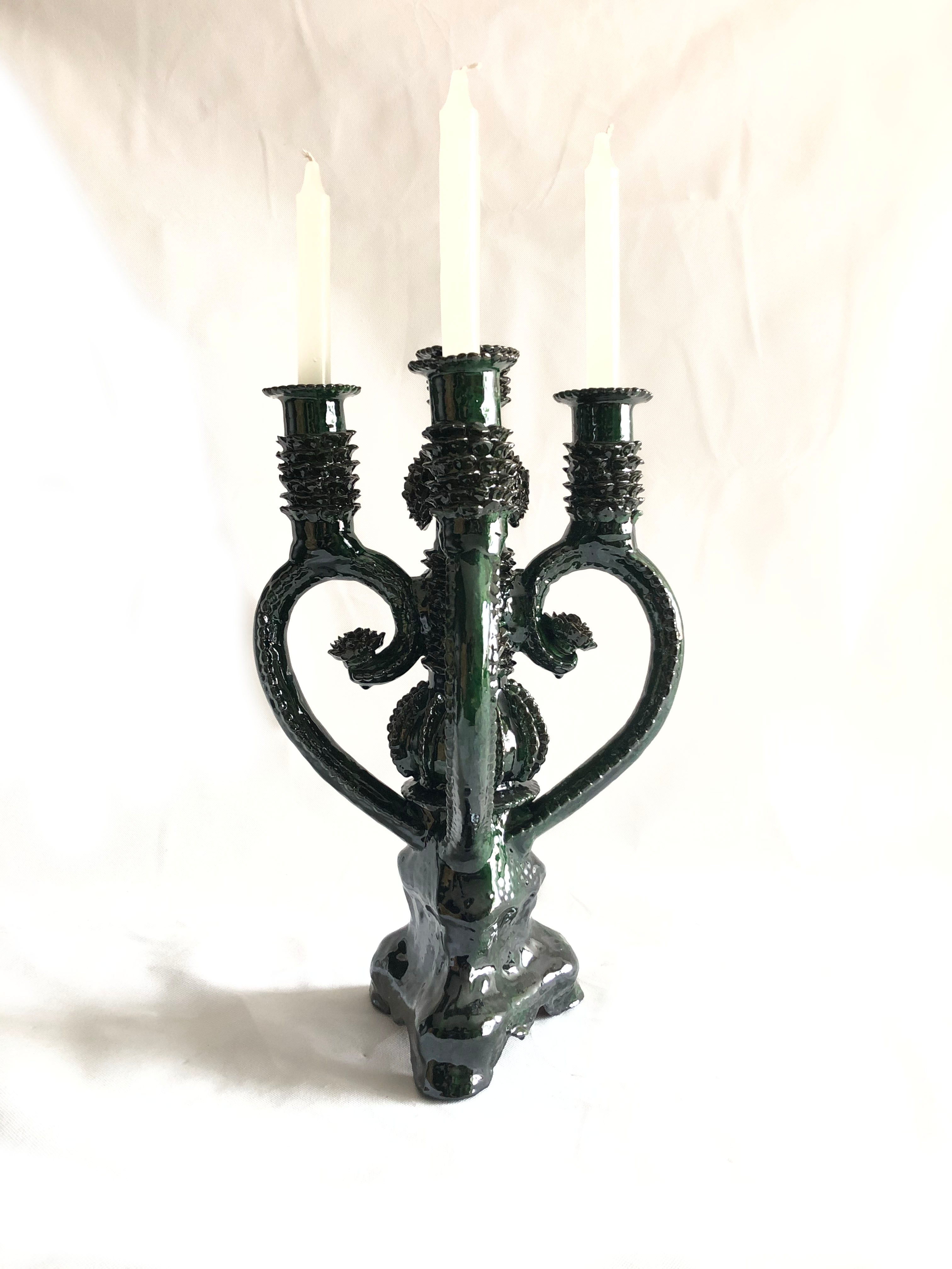 Candleholder green of 4 candles - Glazed Clay - 18 in. Juan Gtz