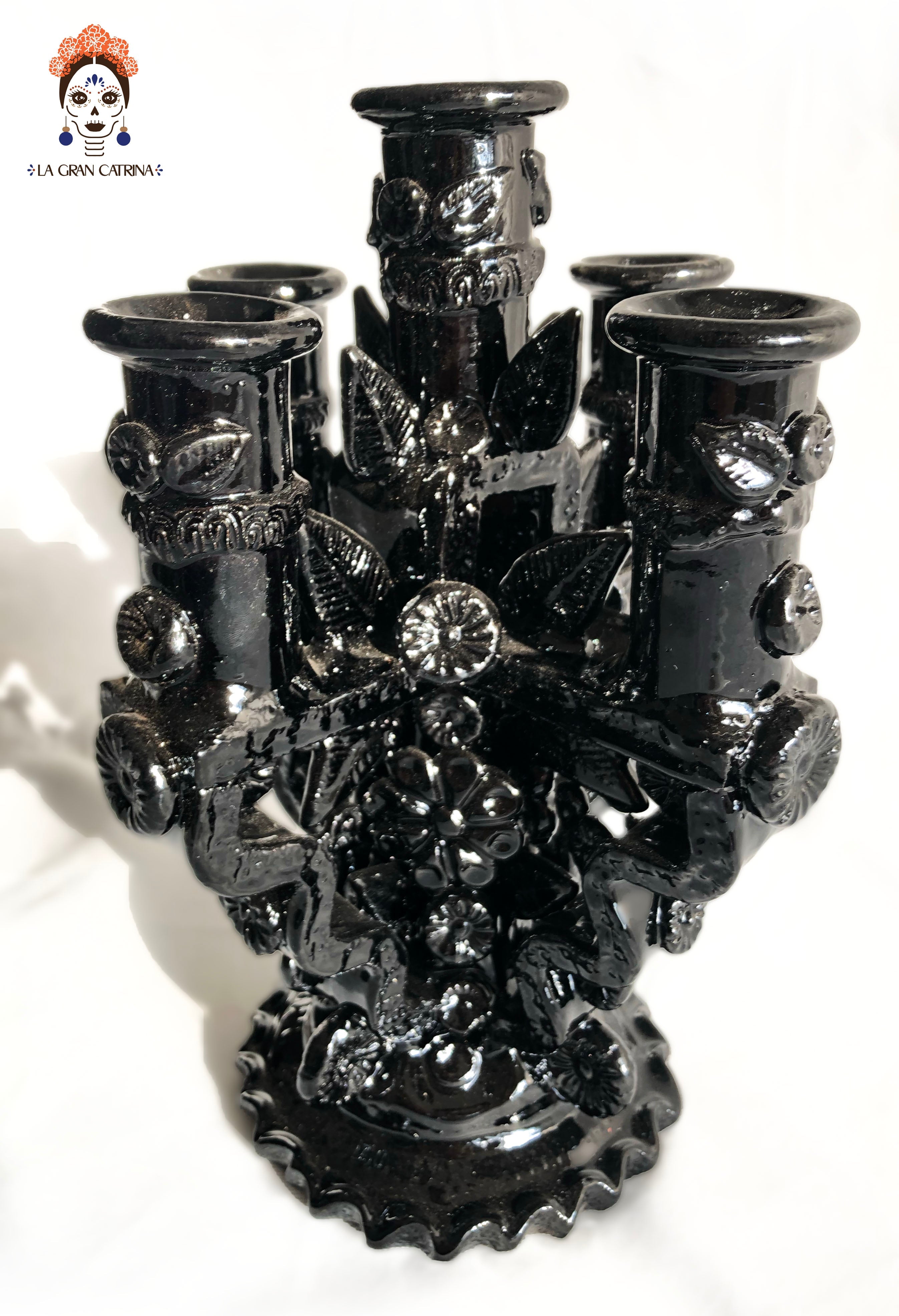 Candleholder black of 5-Candle - Glazed Clay - 11 in. Tereri