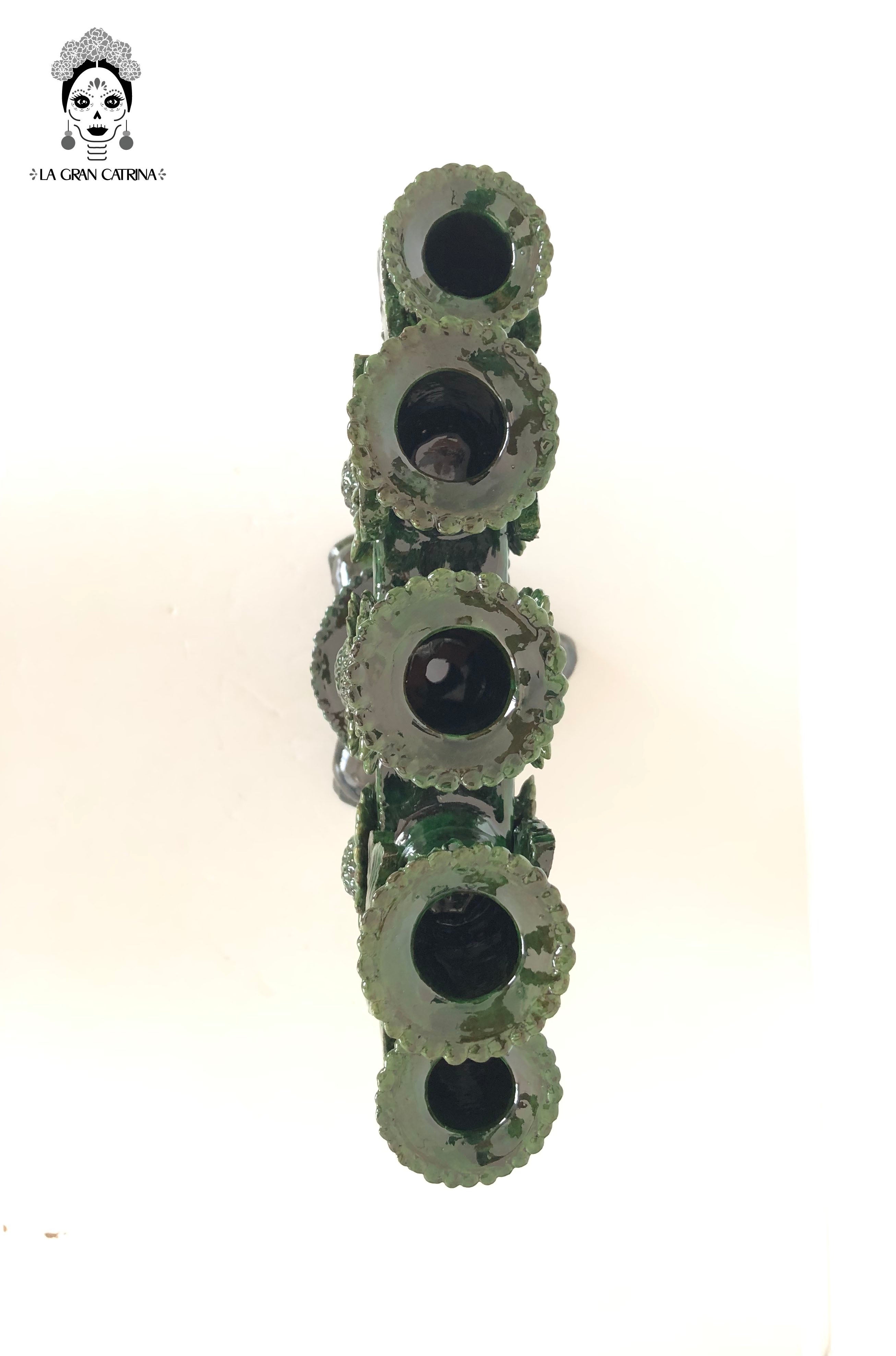 Candleholder green of 5-Candle - Glazed Clay - 20 in. Juan Gtz