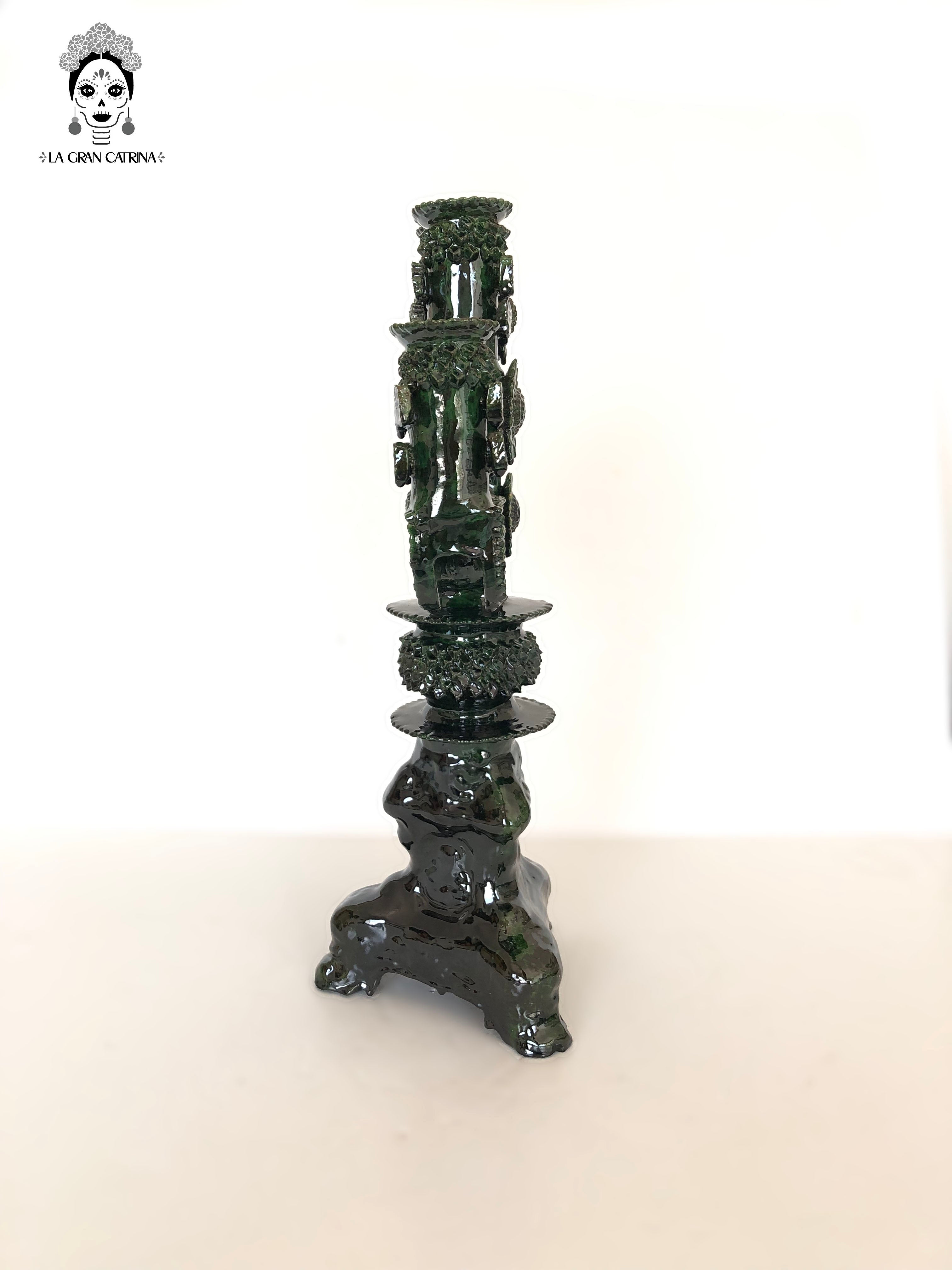 Candleholder green of 5-Candle - Glazed Clay - 20 in. Juan Gtz