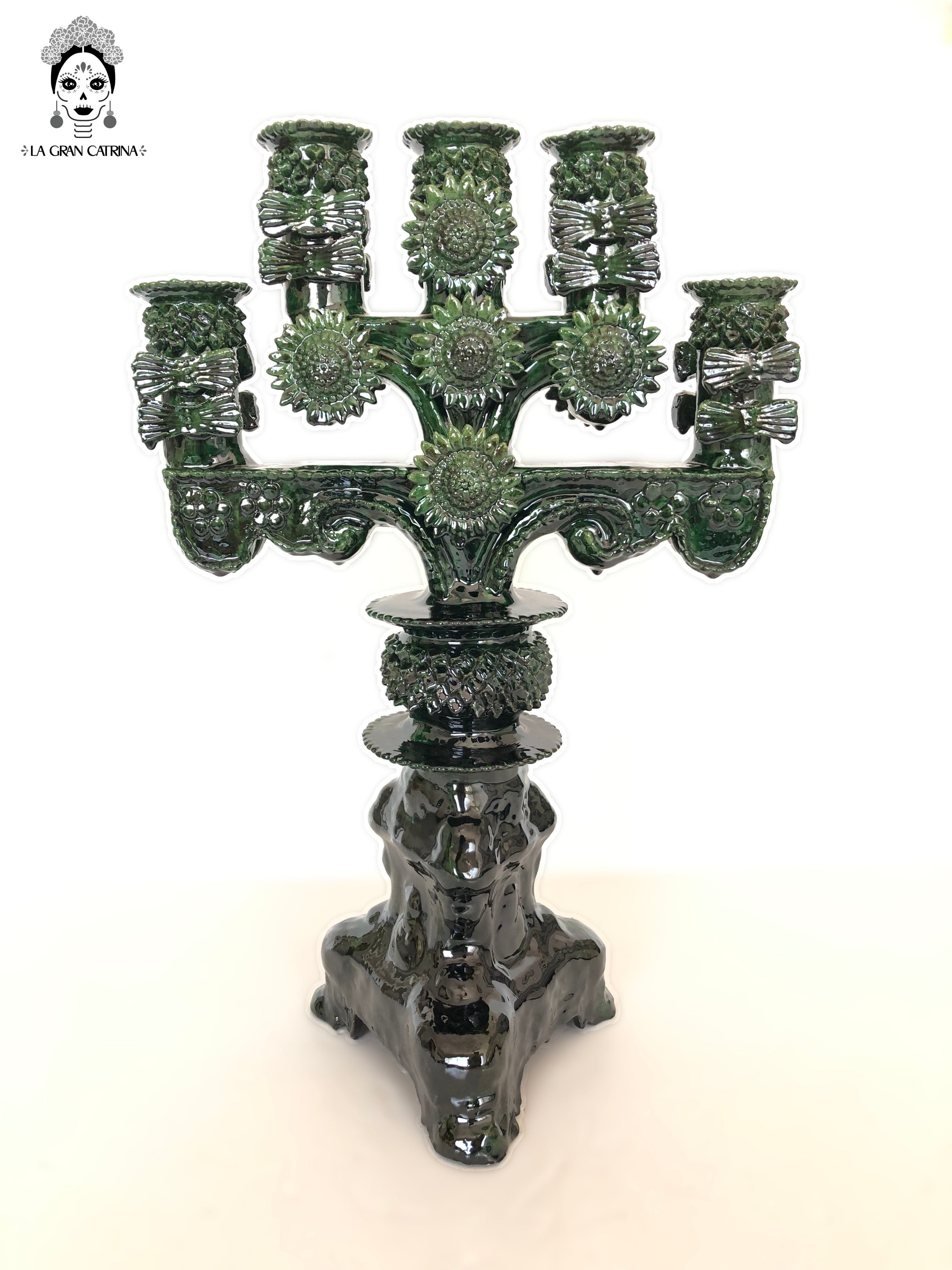 Candleholder green of 5-Candle - Glazed Clay - 20 in. Juan Gtz