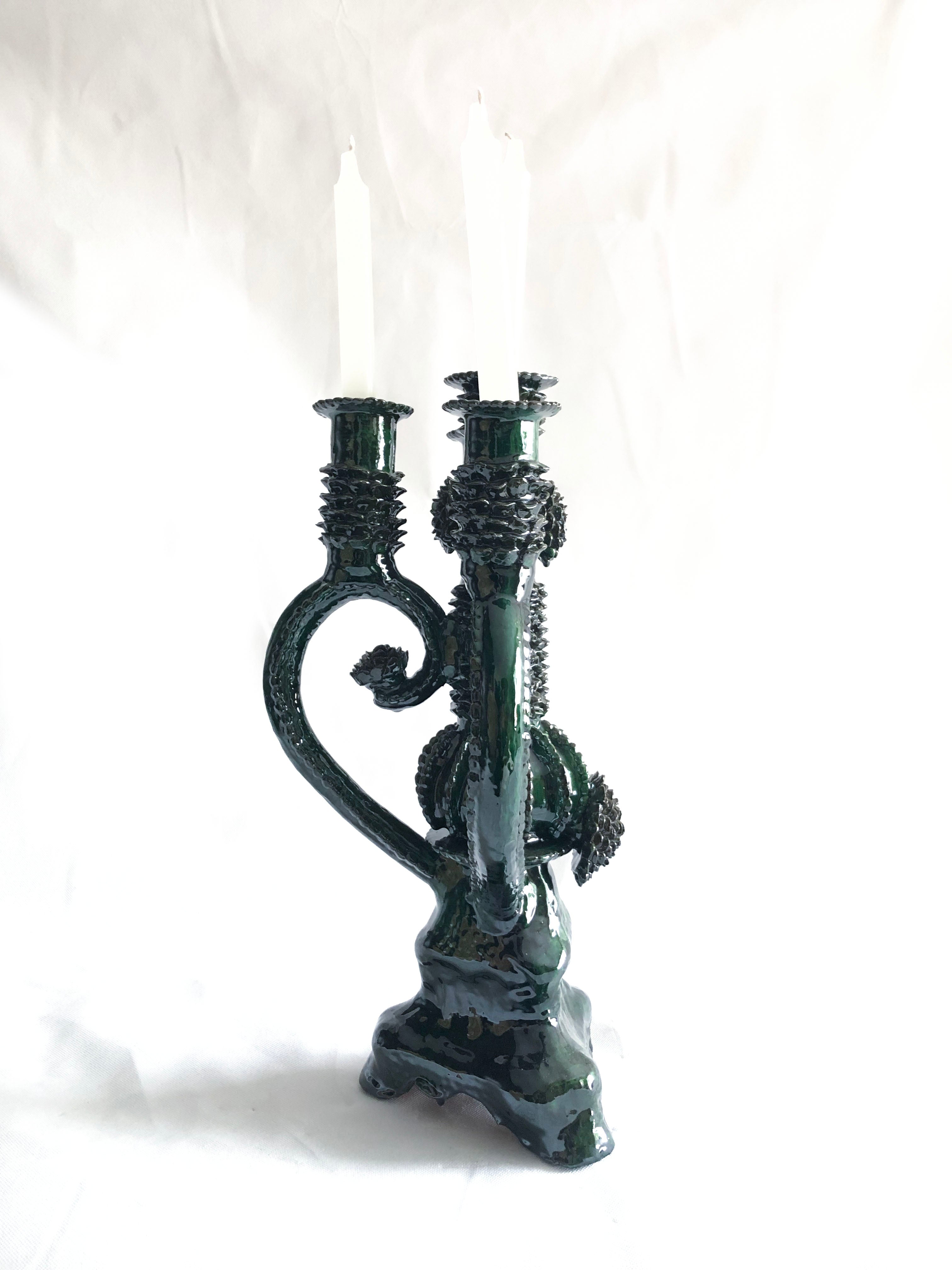 Candleholder green of 4 candles - Glazed Clay - 18 in. Juan Gtz