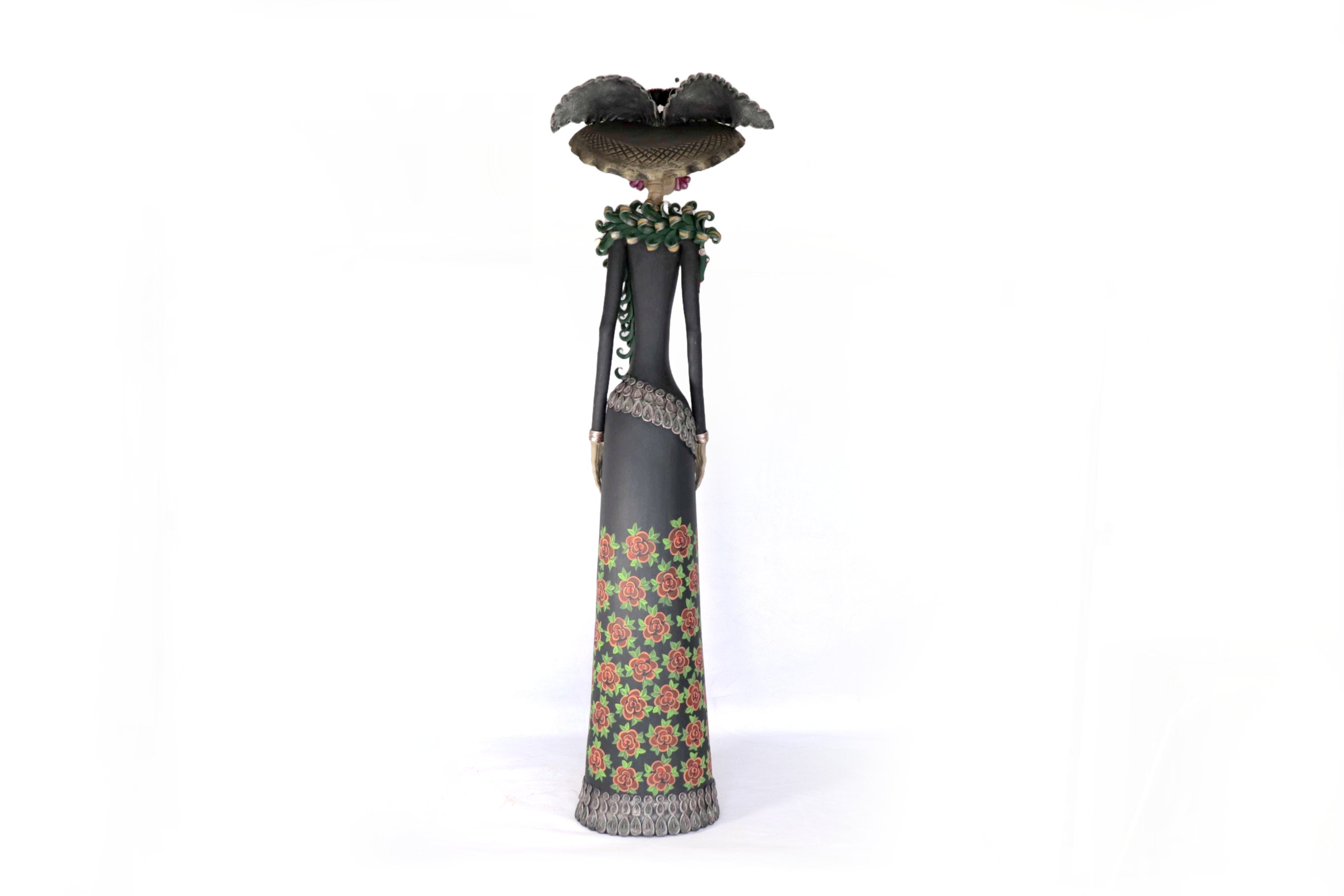 Catrina Garbancera vestida of red flowers - 40 in. - in. Production Adan