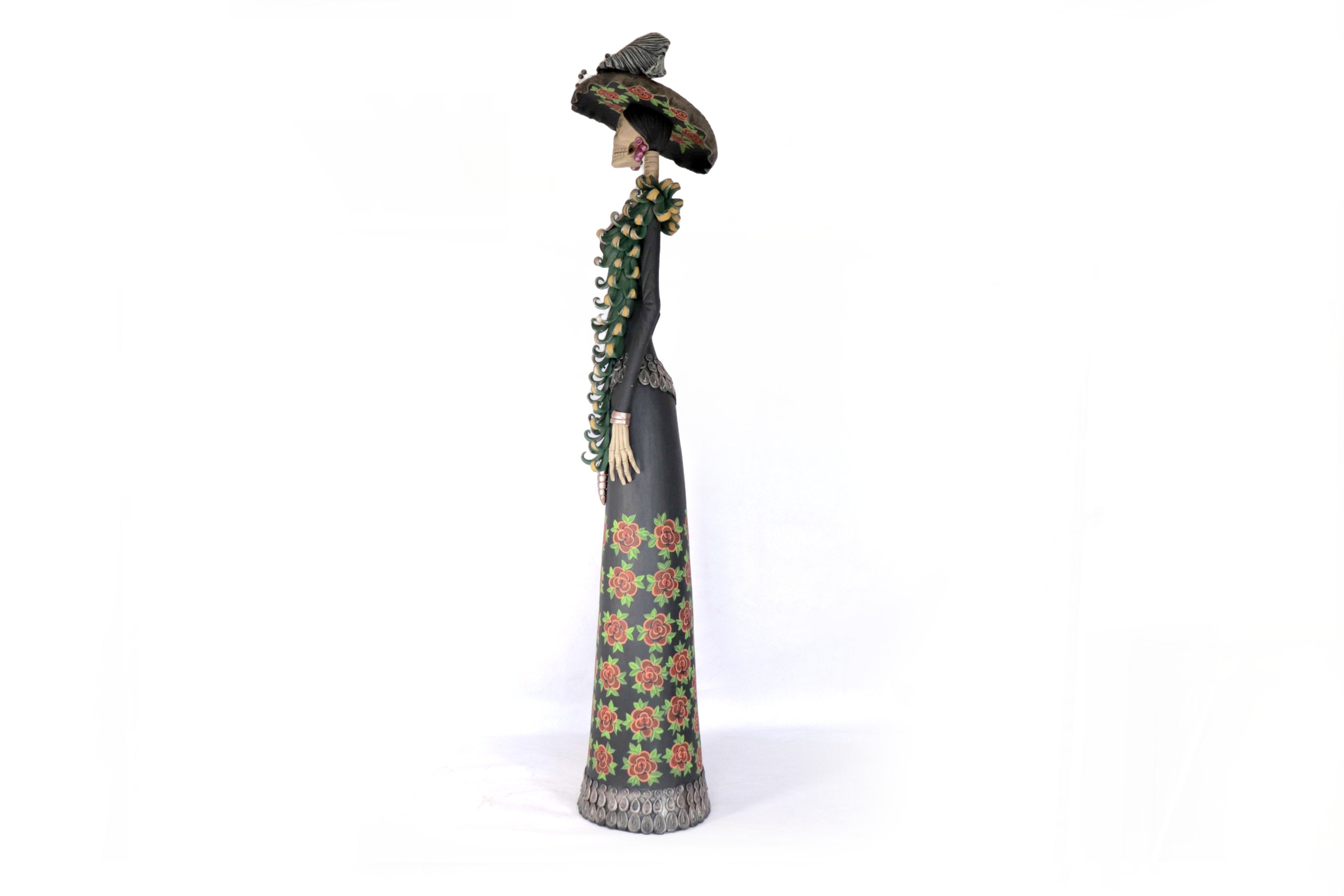 Catrina Garbancera vestida of red flowers - 40 in. - in. Production Adan