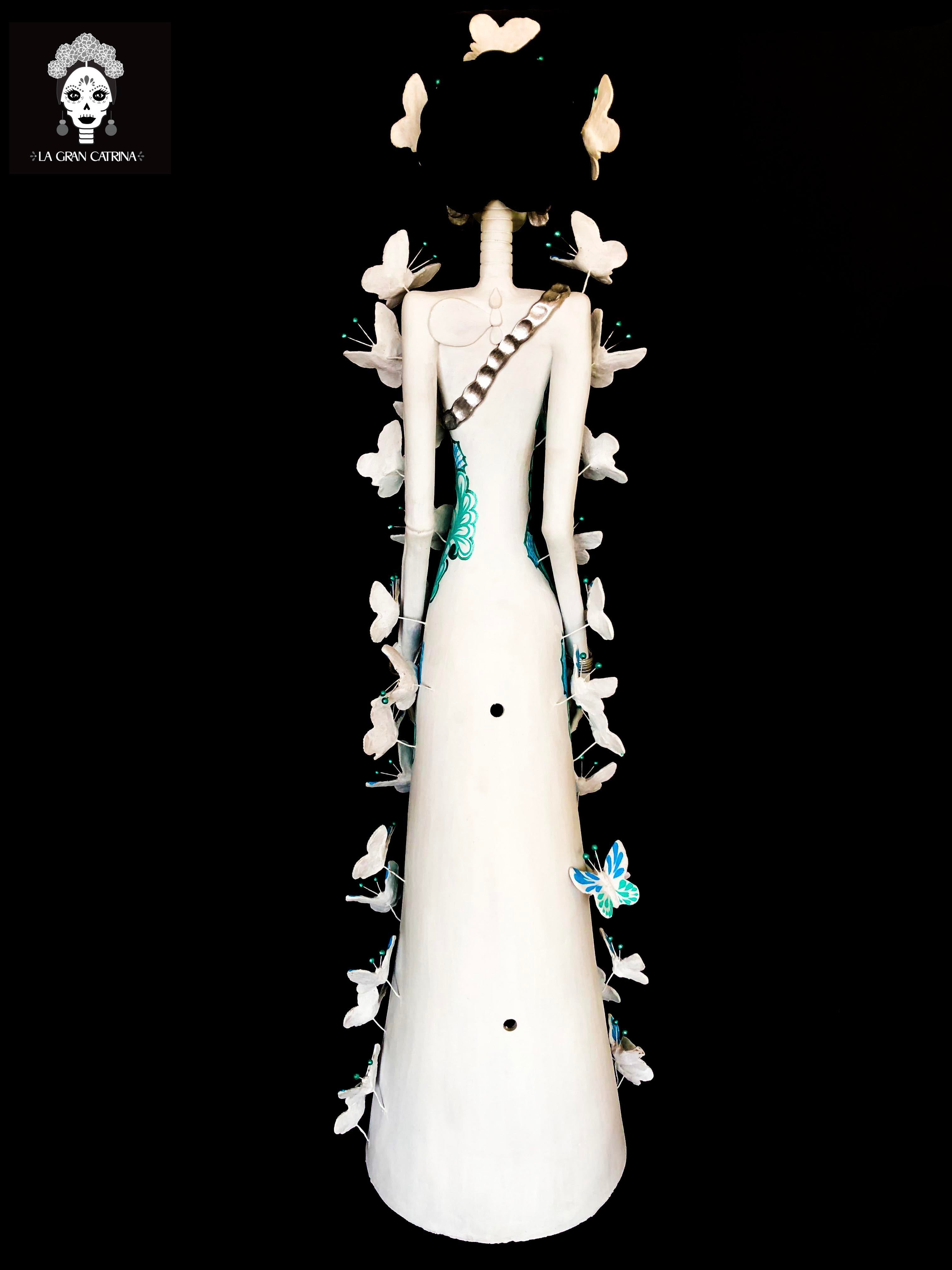 Catrina white with Butterflies turquoises - 40 in. - Made to Order Adan