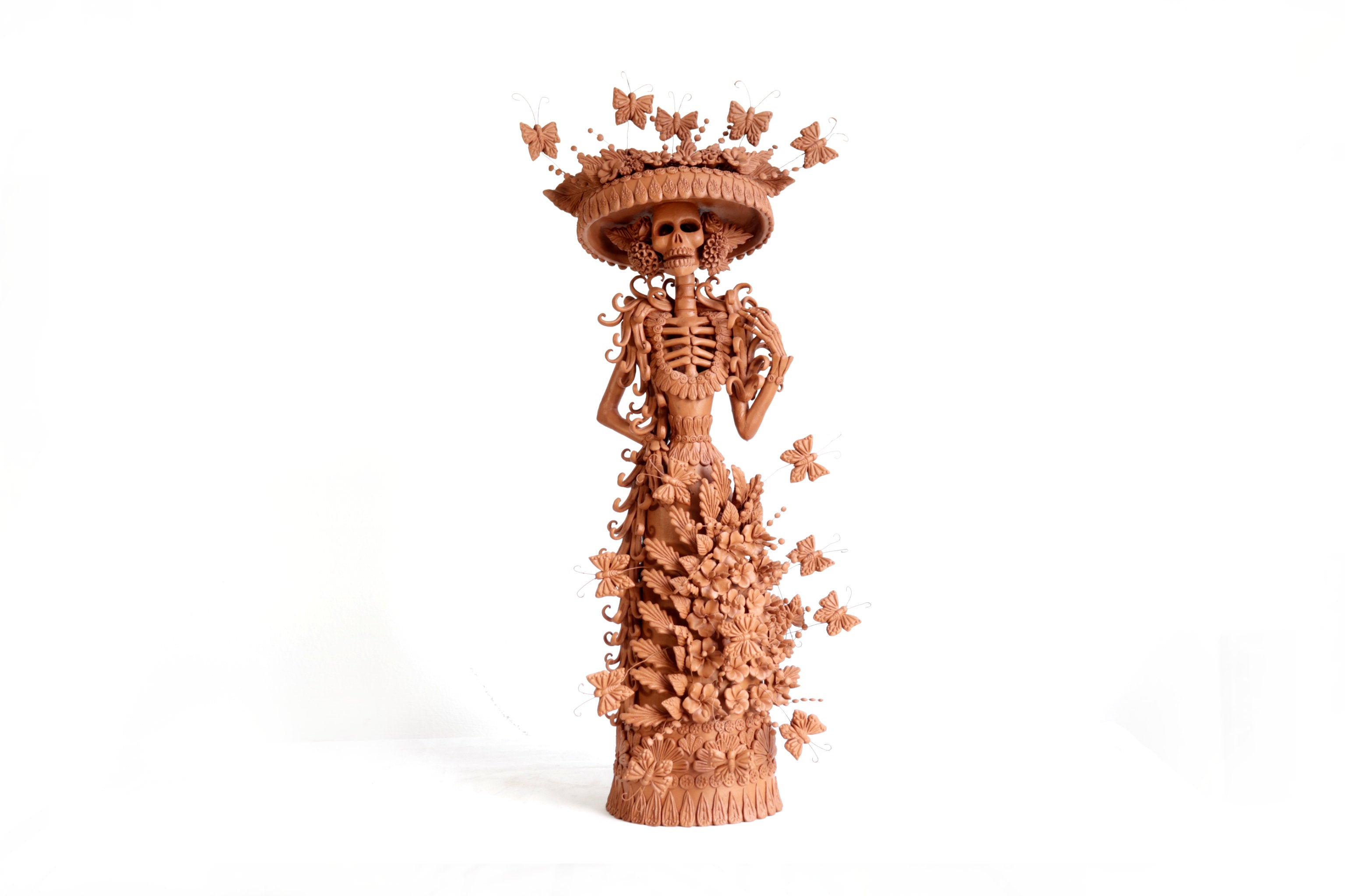 Handcrafted Clay Catrina with Butterflies - 25.5 in. - in. Production Misael Jacobo
