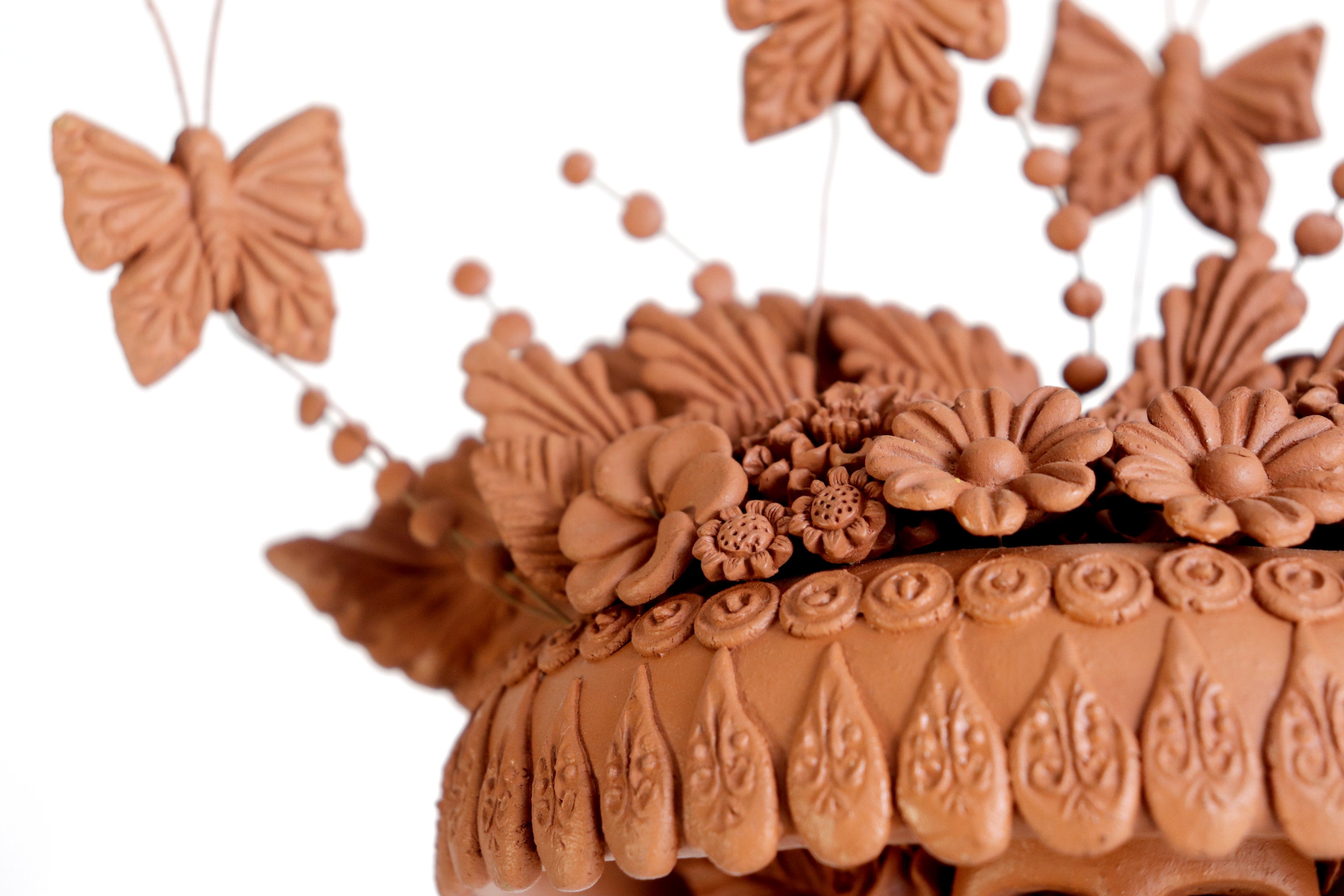 Handcrafted Clay Catrina with Butterflies - 25.5 in. - in. Production Misael Jacobo