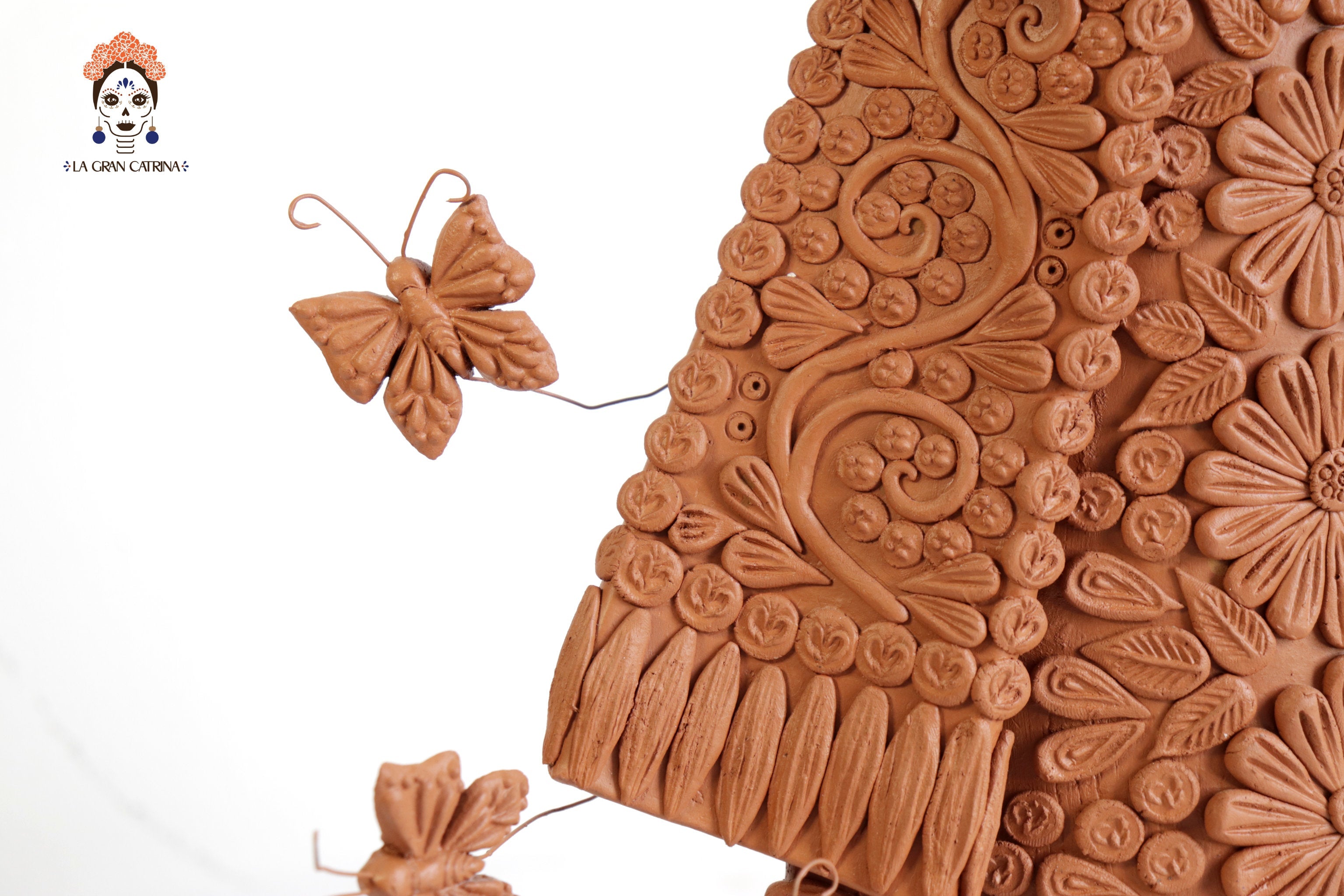 Handcrafted Clay Catrina with Bouquet with Flowers - 25.5 in. - in. Production Misael Jacobo