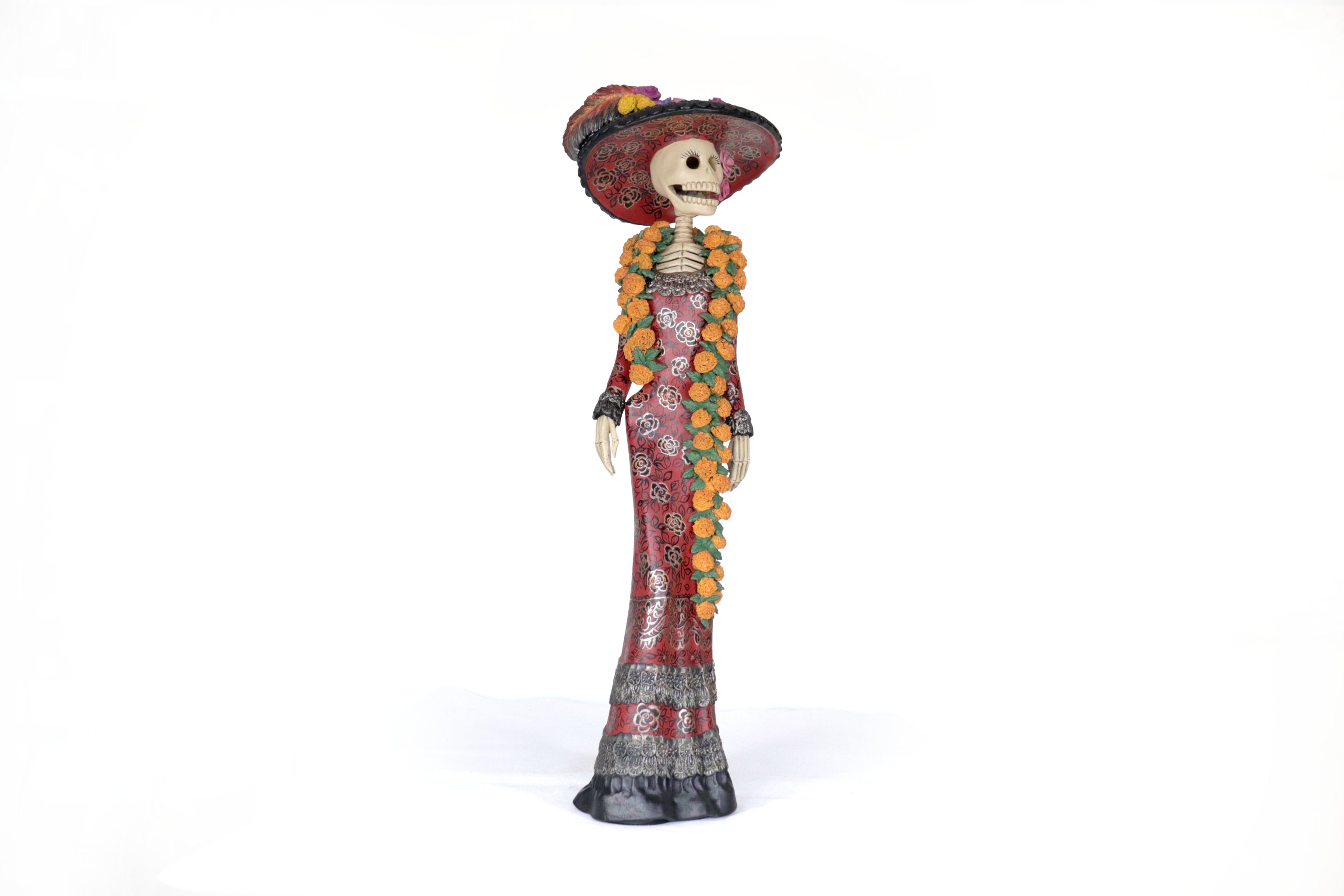 Catrina Elegante with Flowers of Marigold - 28 in. Carolina y Ramon de la Cruz