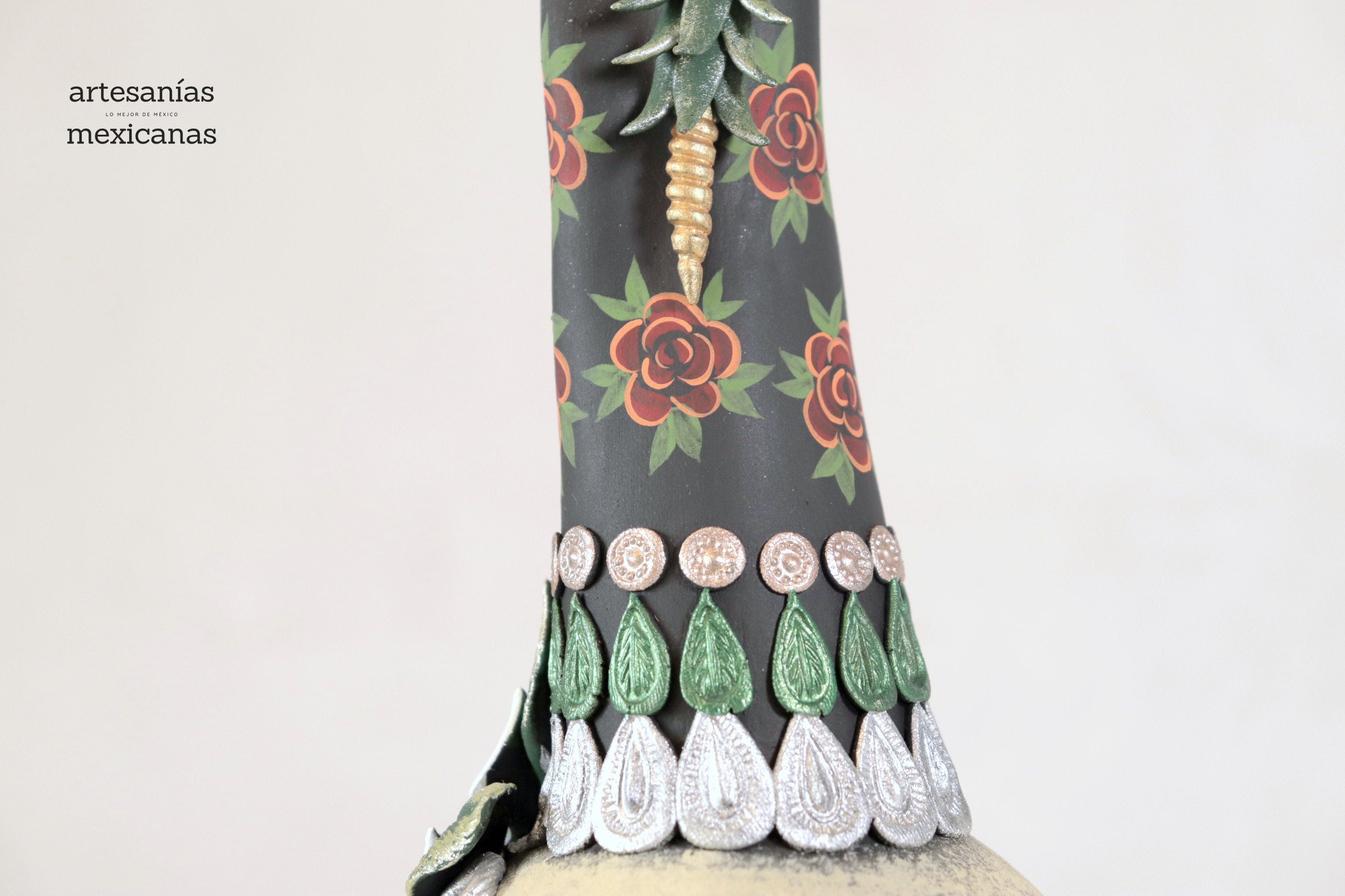 Catrina with red flowers on skull - 19 in. - in. Production Adan