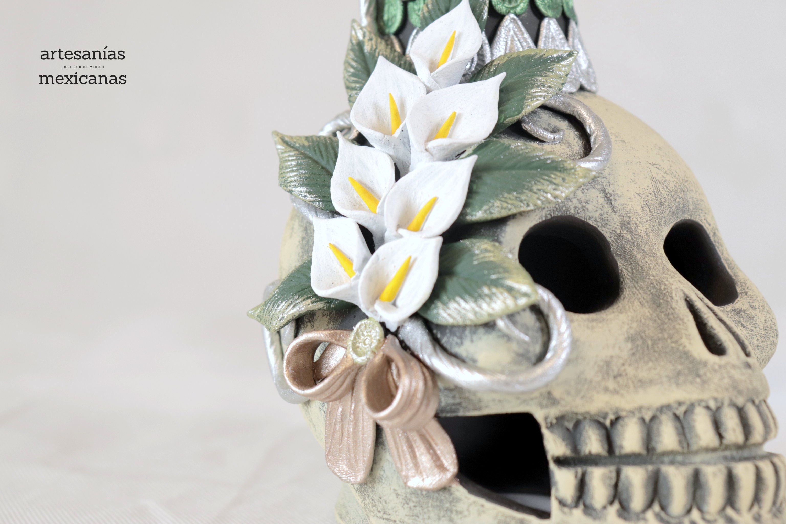 Catrina with red flowers on skull - 19 in. - in. Production Adan