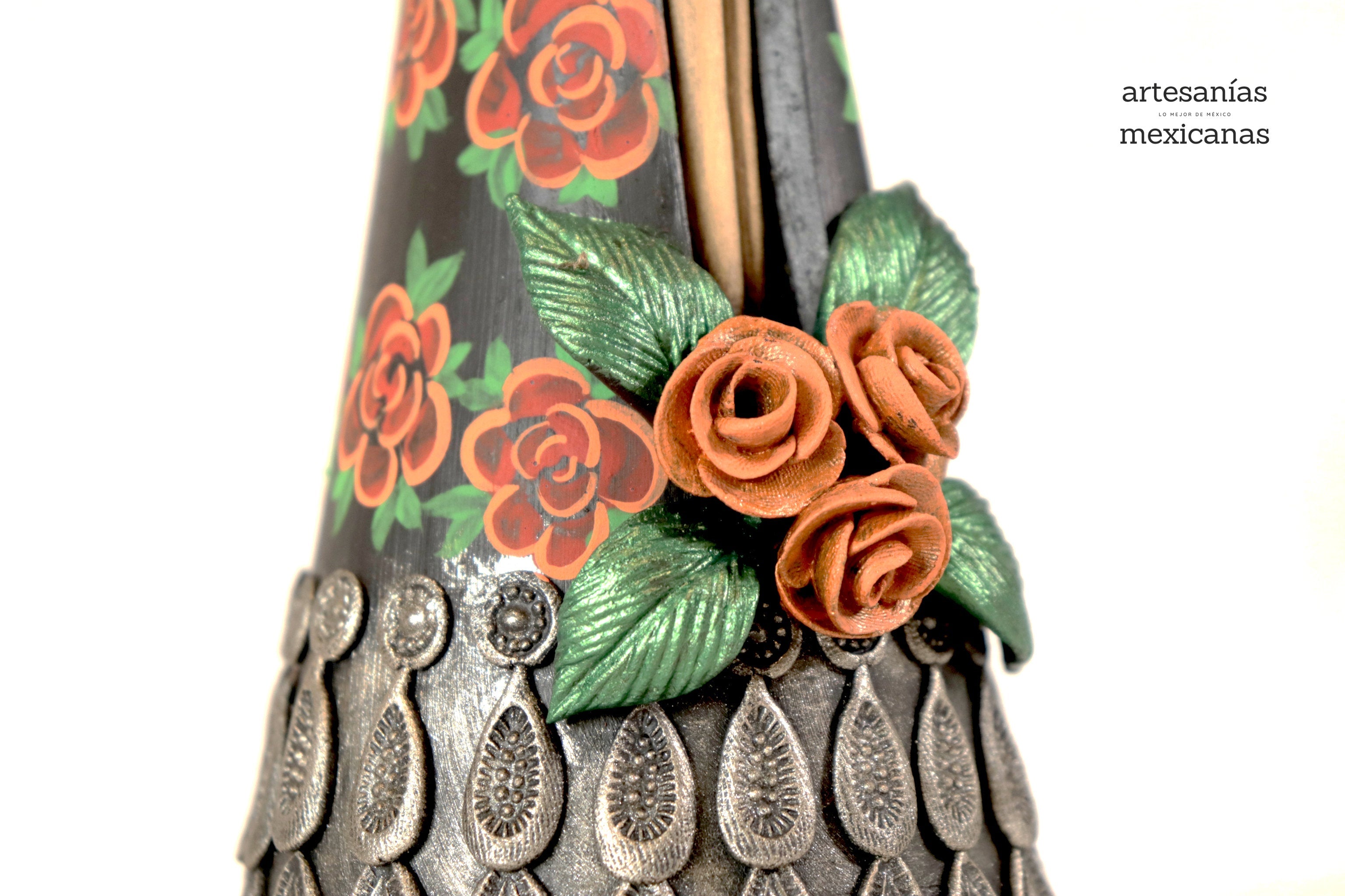 Catrina with vestido of red flowers - 20 in. Adan