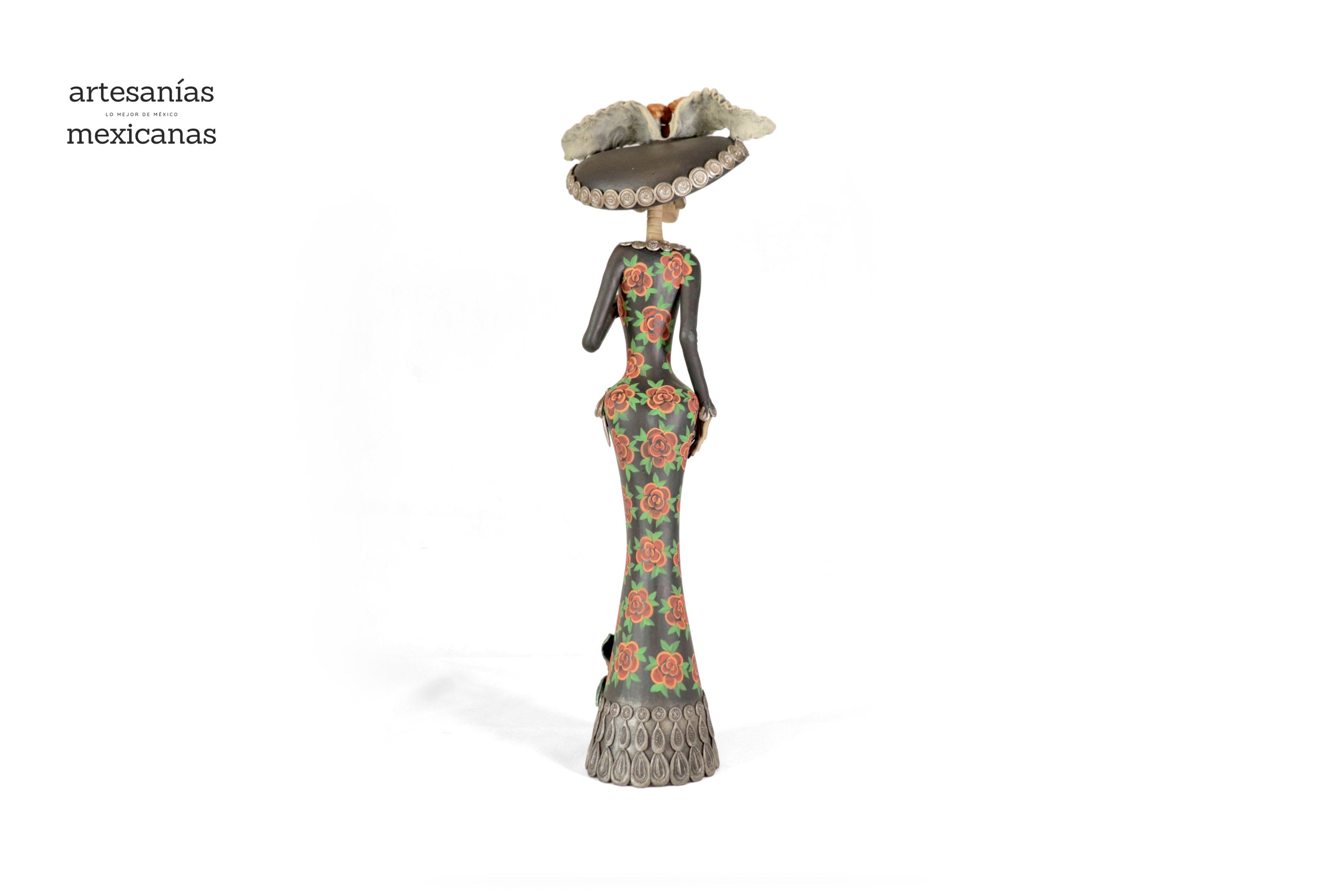 Catrina with vestido of red flowers - 20 in. Adan