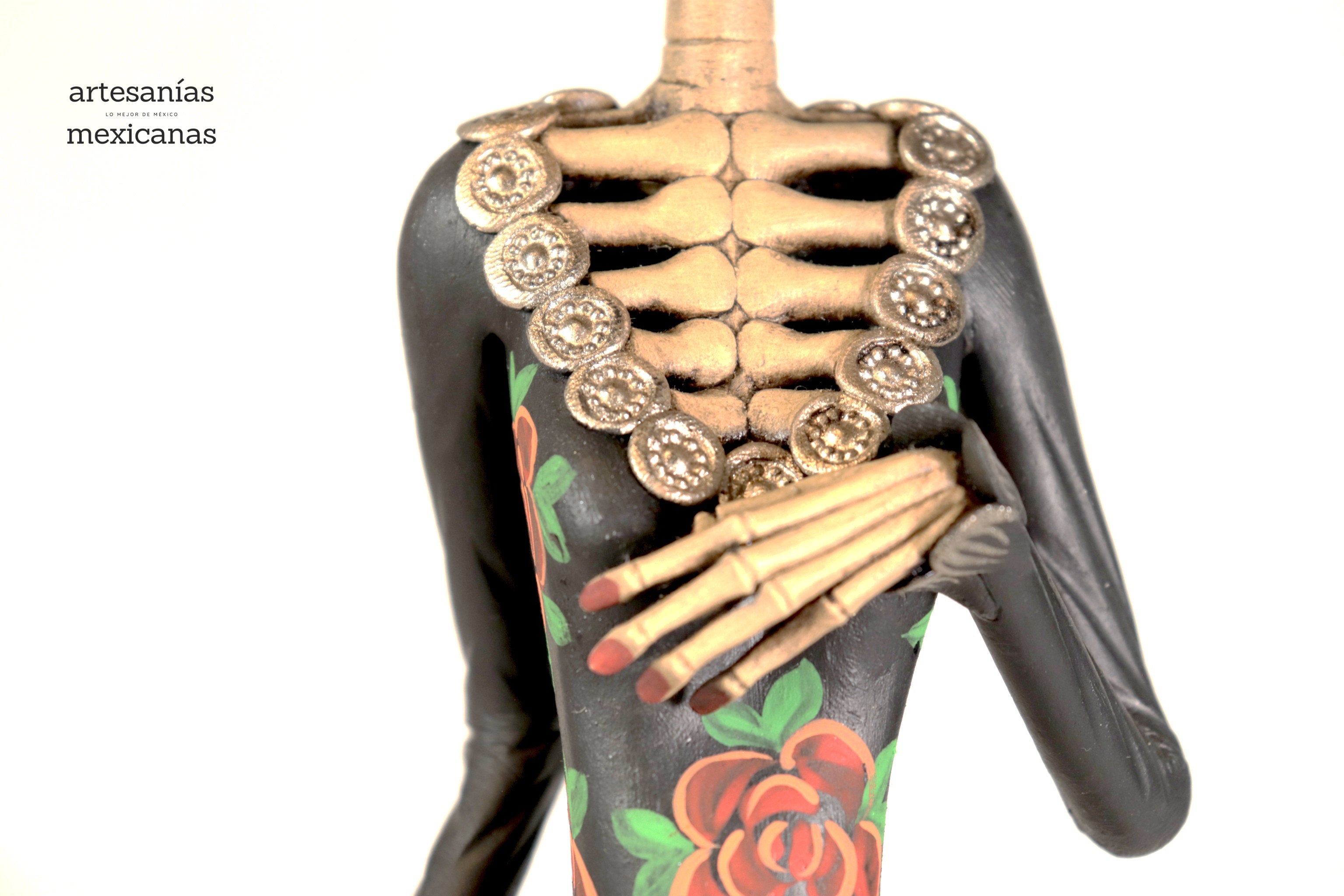 Catrina with vestido of red flowers - 20 in. Adan