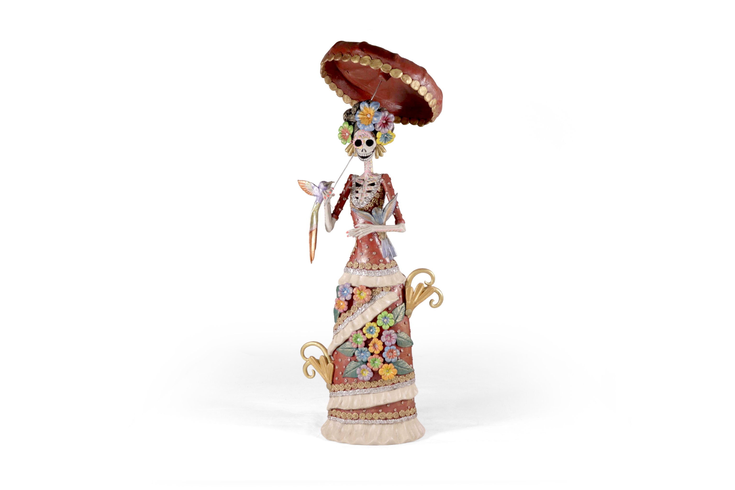 Catrina flowereada with Birds and sombrilla - 19 in. Laureano