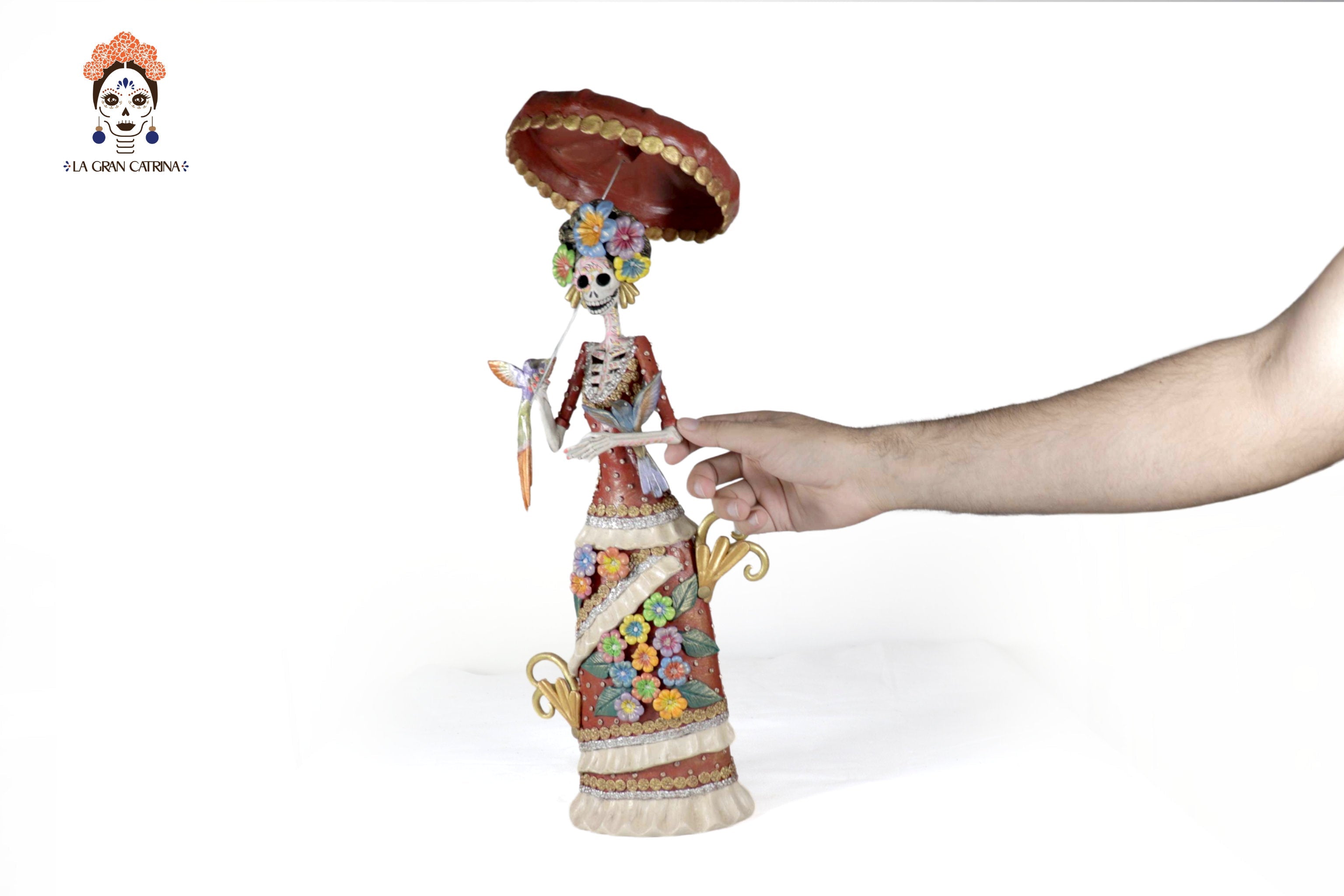 Catrina flowereada with Birds and sombrilla - 19 in. Laureano