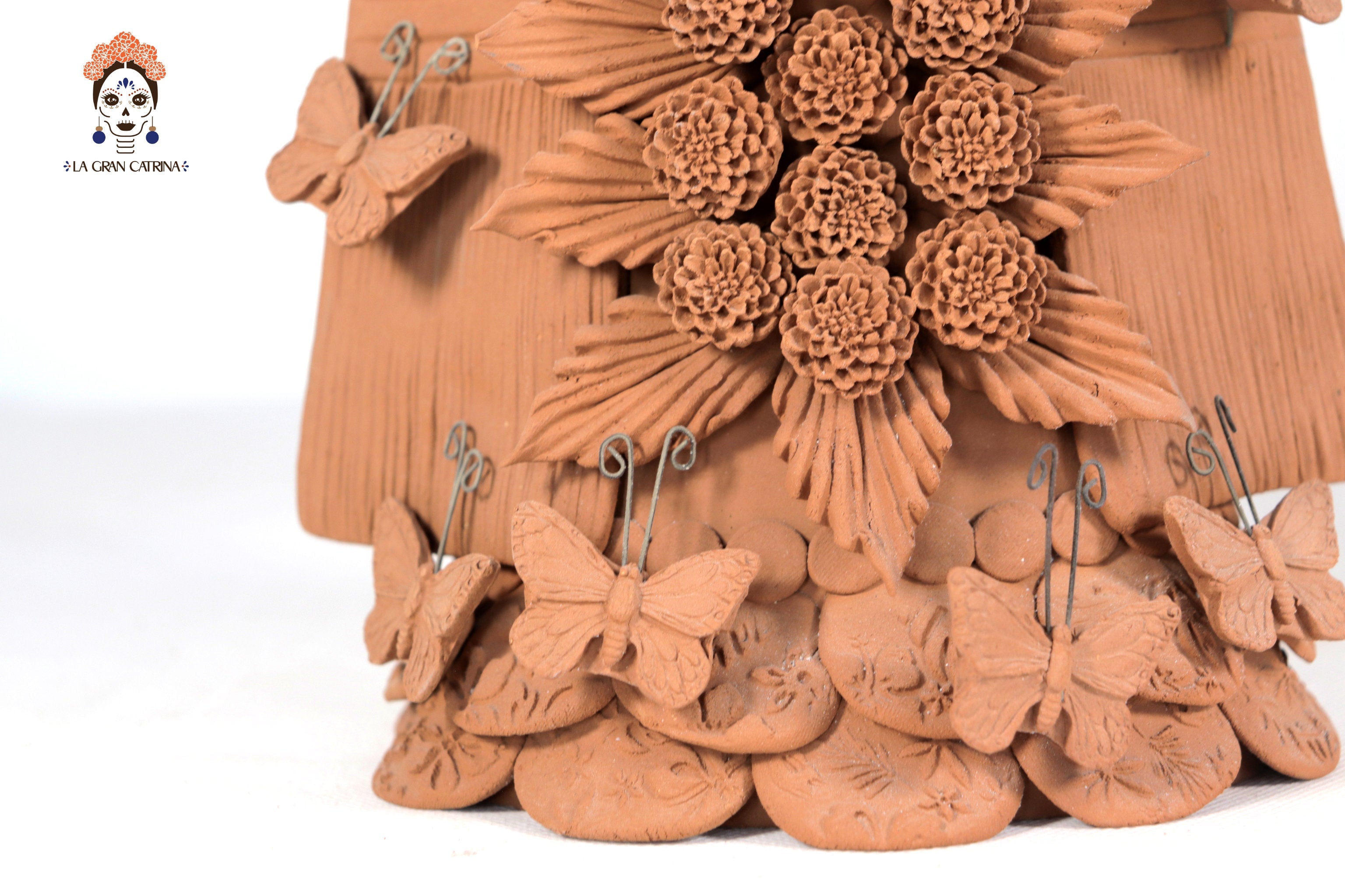 Catrina with Headdress with Flowers marigold 16.9 in. Carlos Ayala Capula