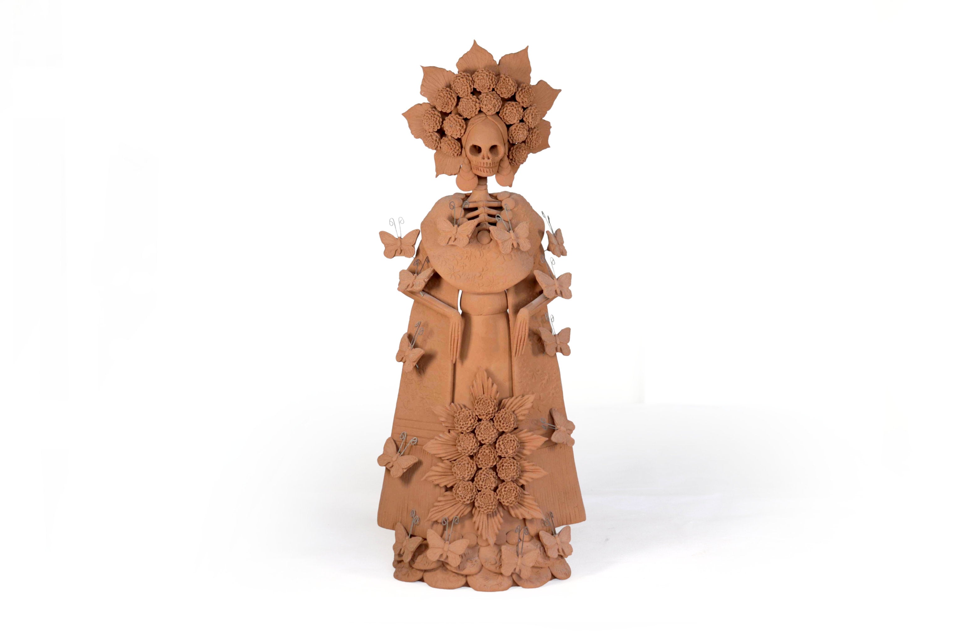 Catrina with Headdress with Flowers marigold 16.9 in. Carlos Ayala Capula