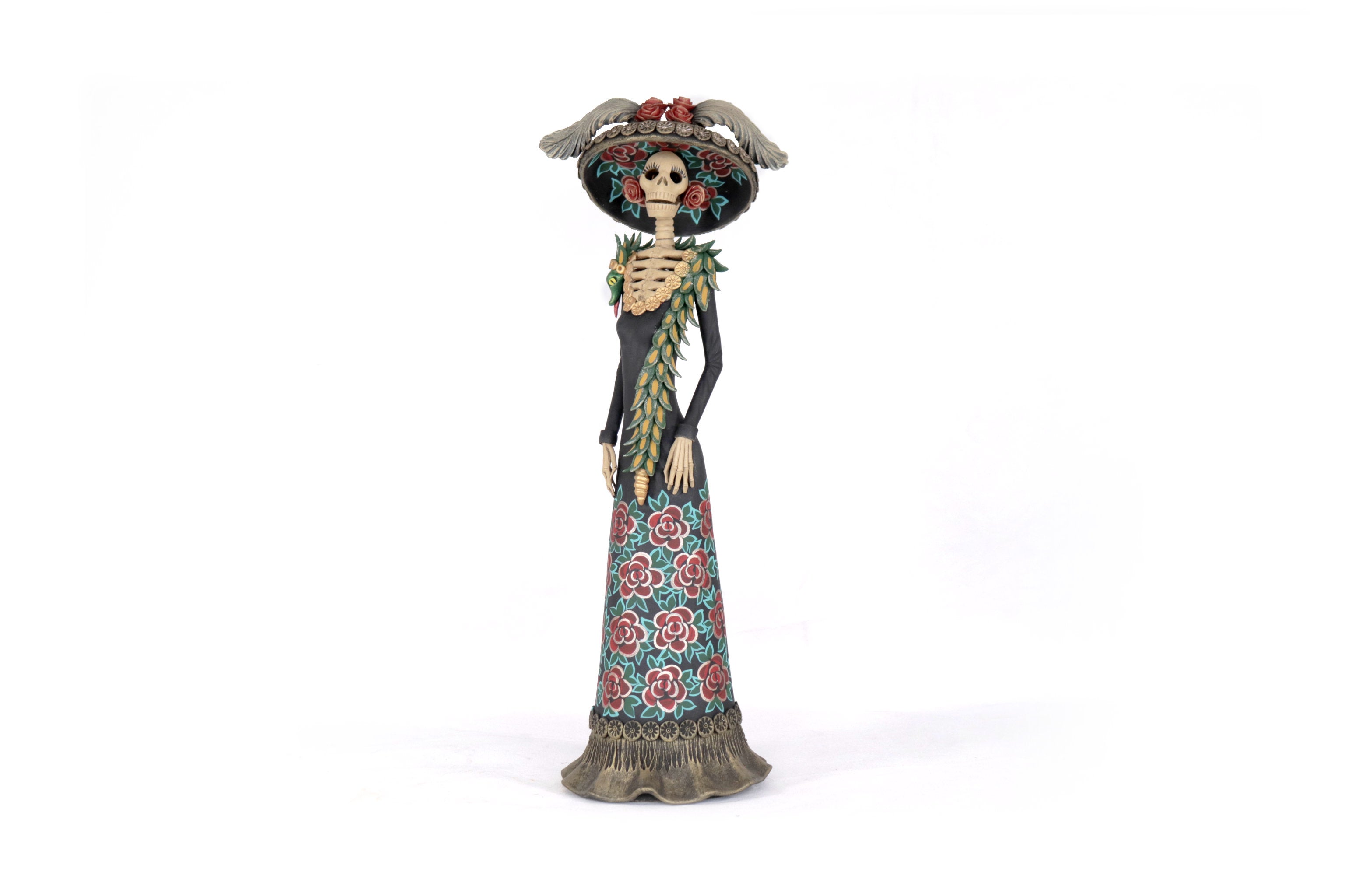 La Frida with la serpiente of red flowers - 18 in. Adan