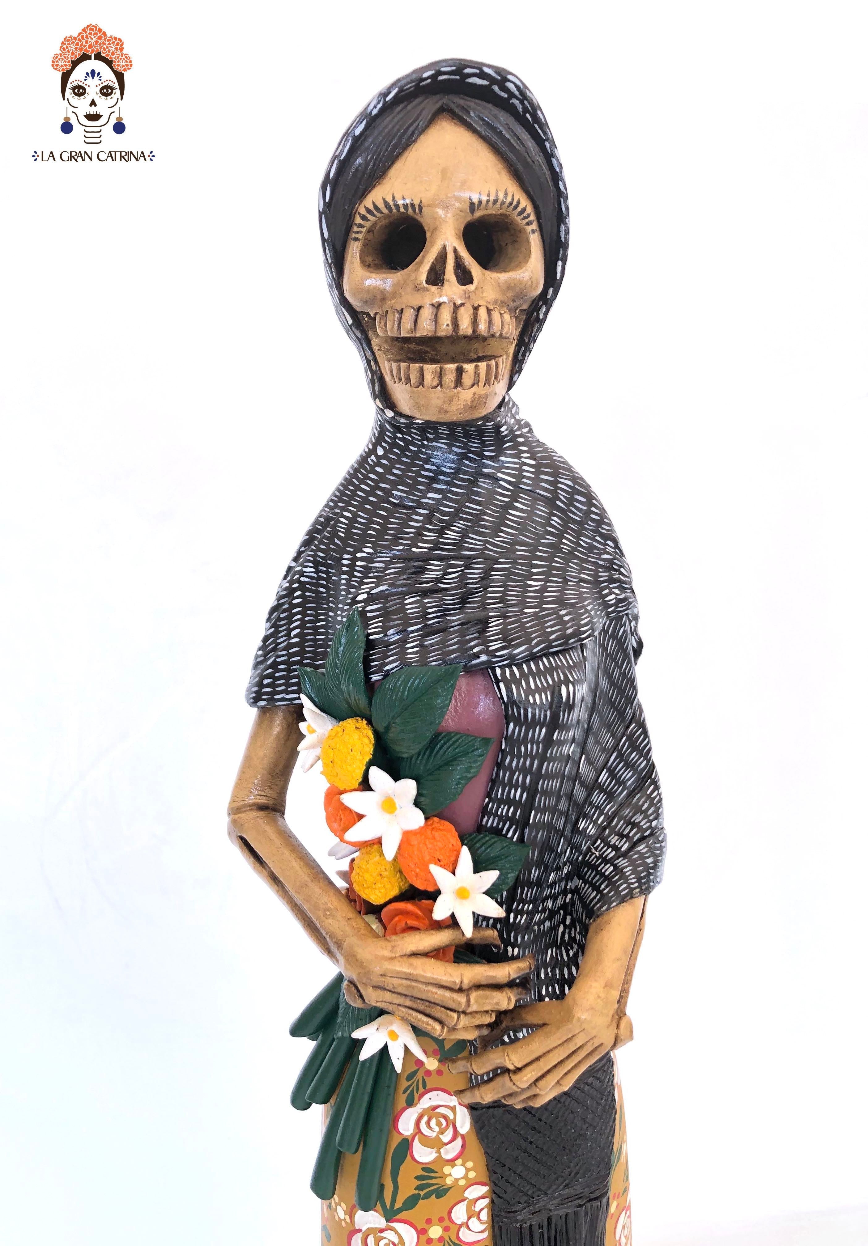 Catrina Handcrafted Rebozo and Flowers Marigold - 26 in. Adan