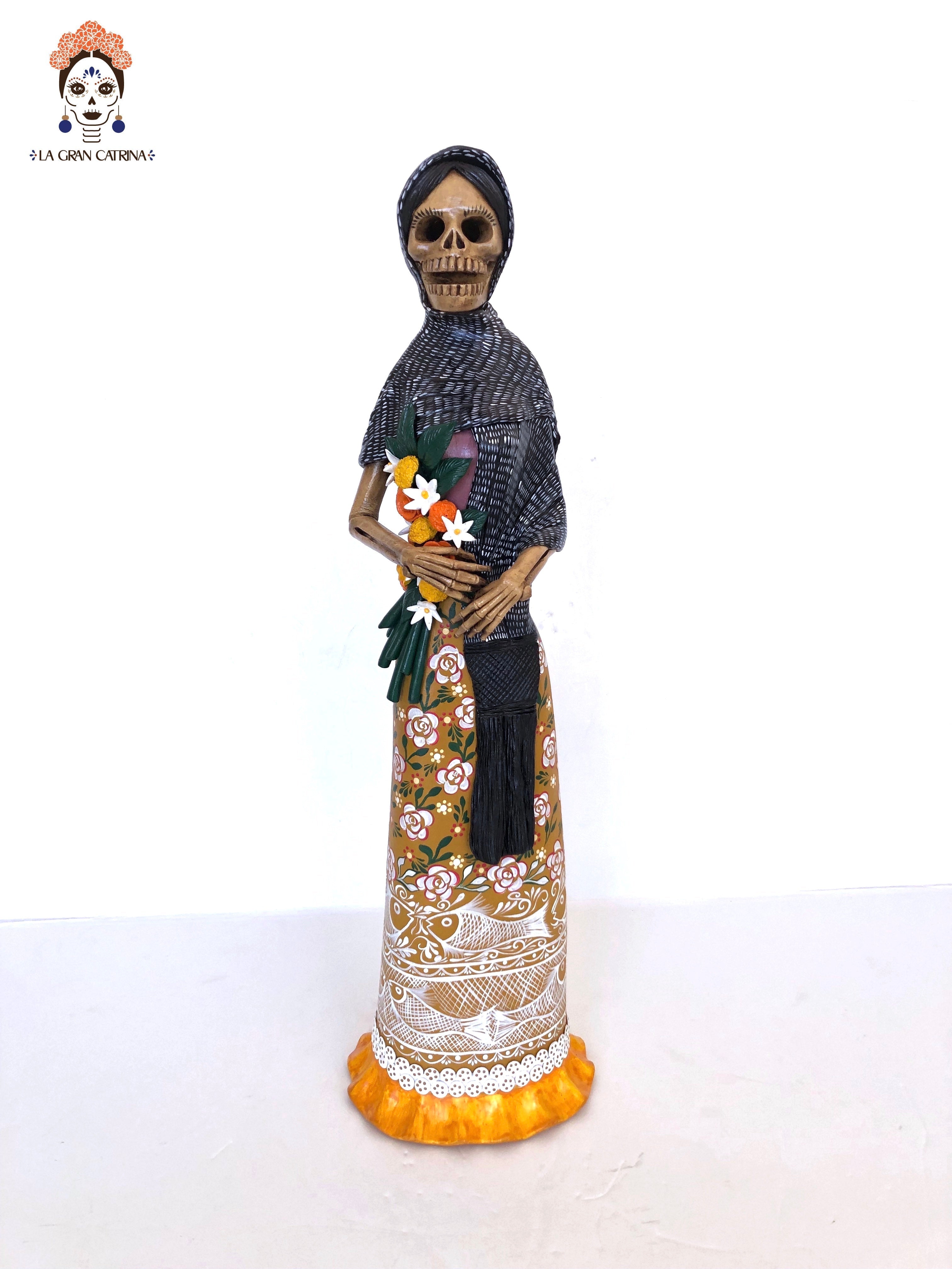 Catrina Handcrafted Rebozo and Flowers Marigold - 26 in. Adan