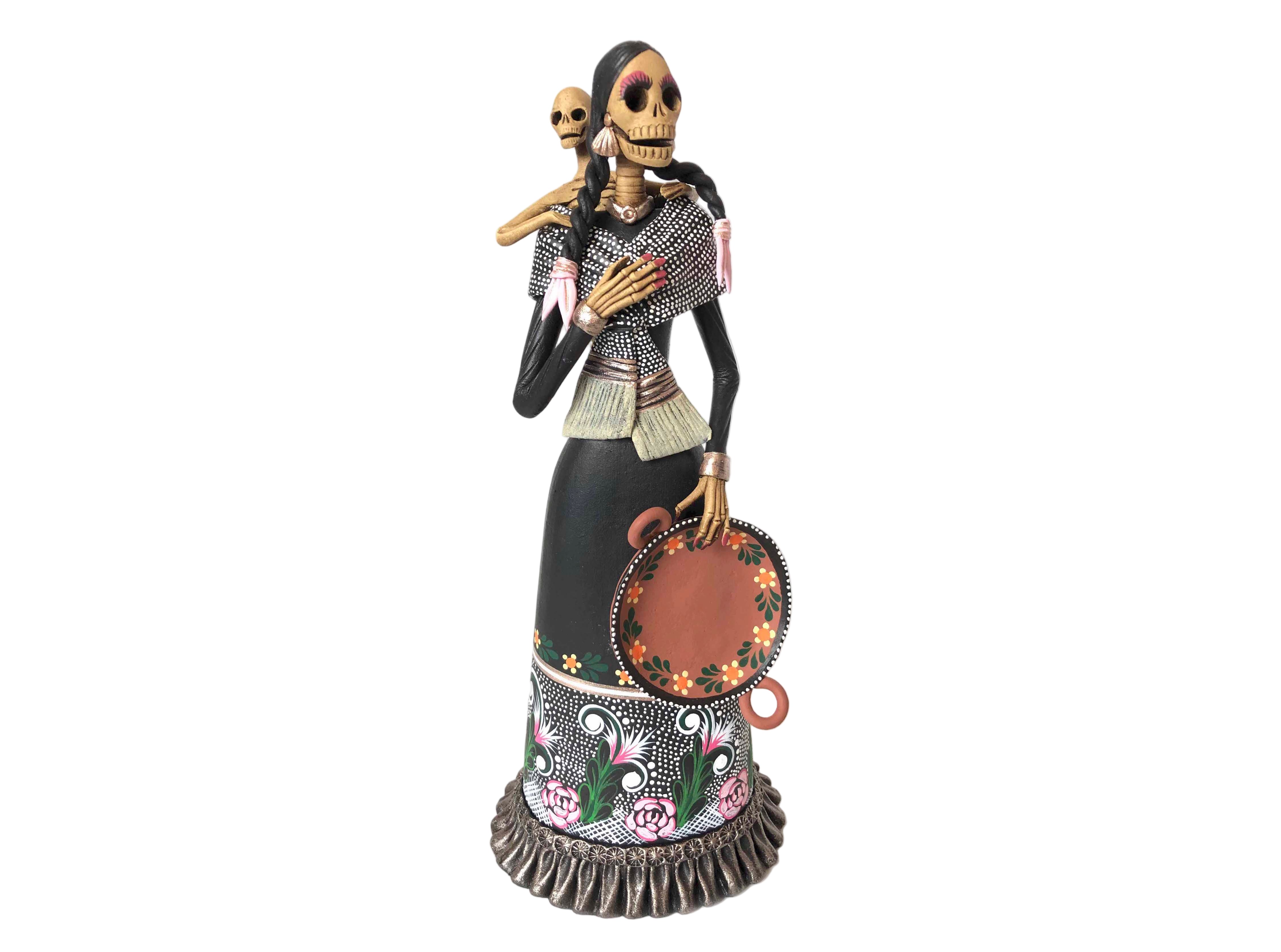 Catrina mamá with plato and bebé - 11 in. Adan