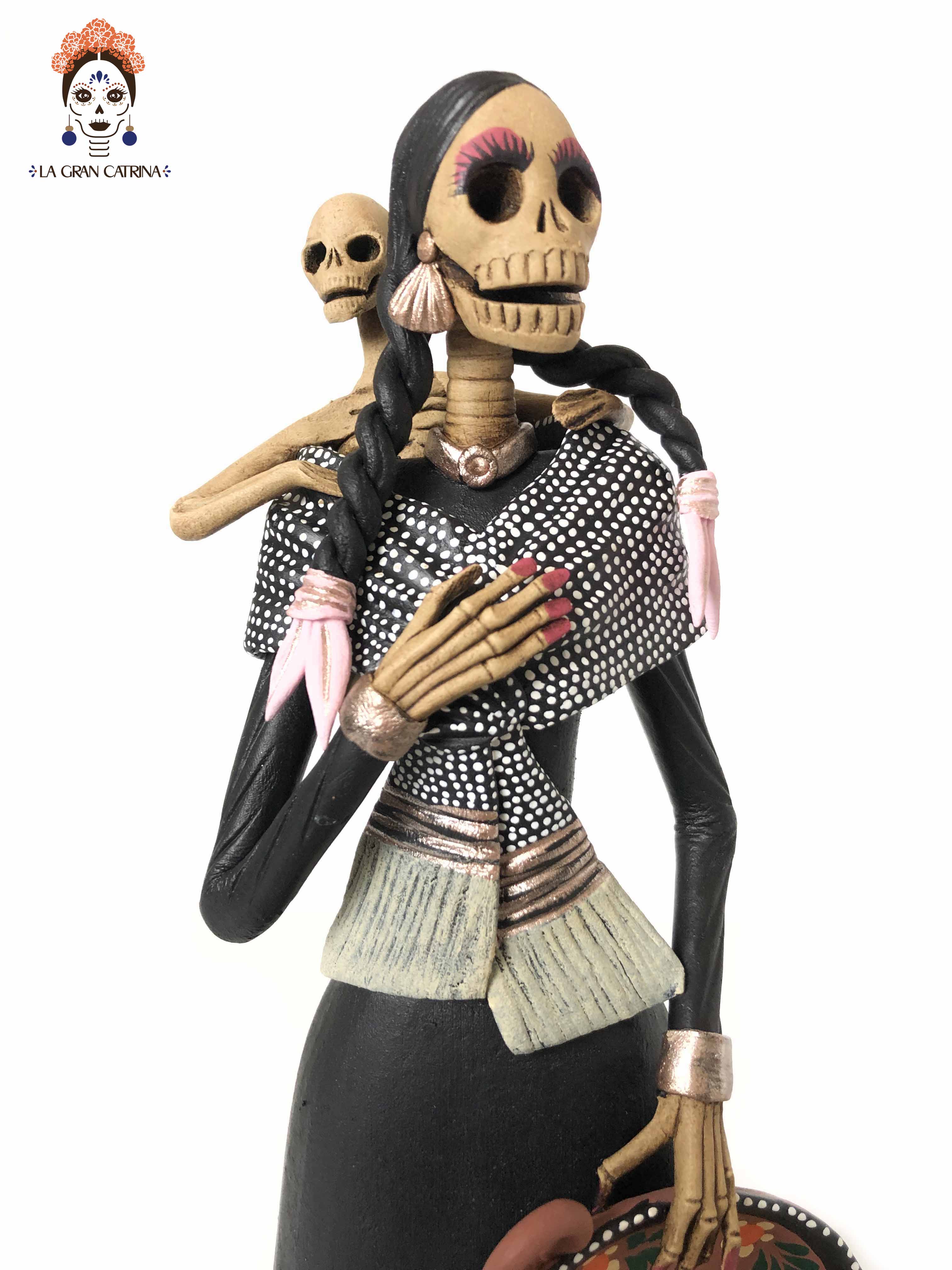 Catrina mamá with plato and bebé - 11 in. Adan
