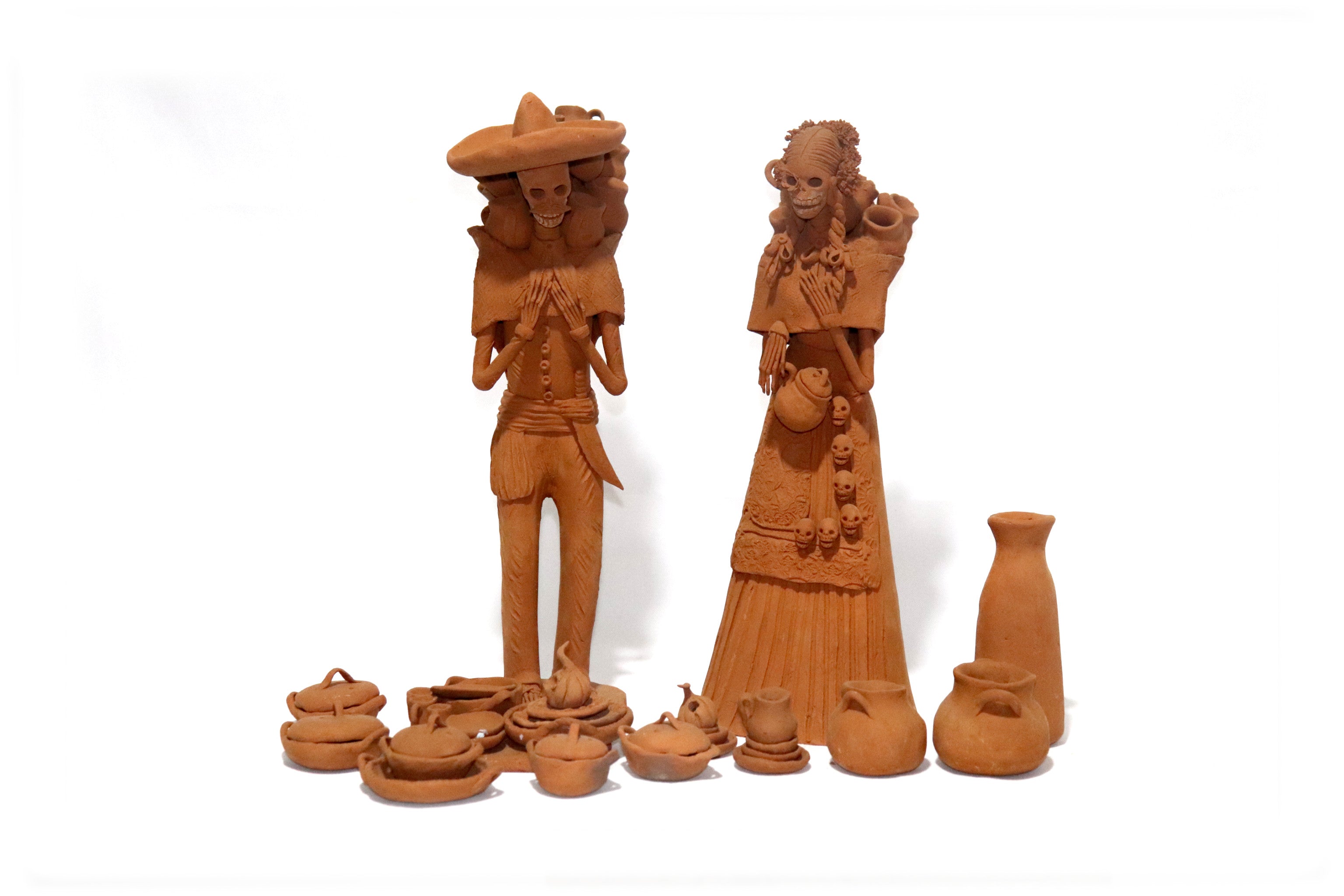 Pair of Catrines artesanos of loza - 20 in. Erika Capula