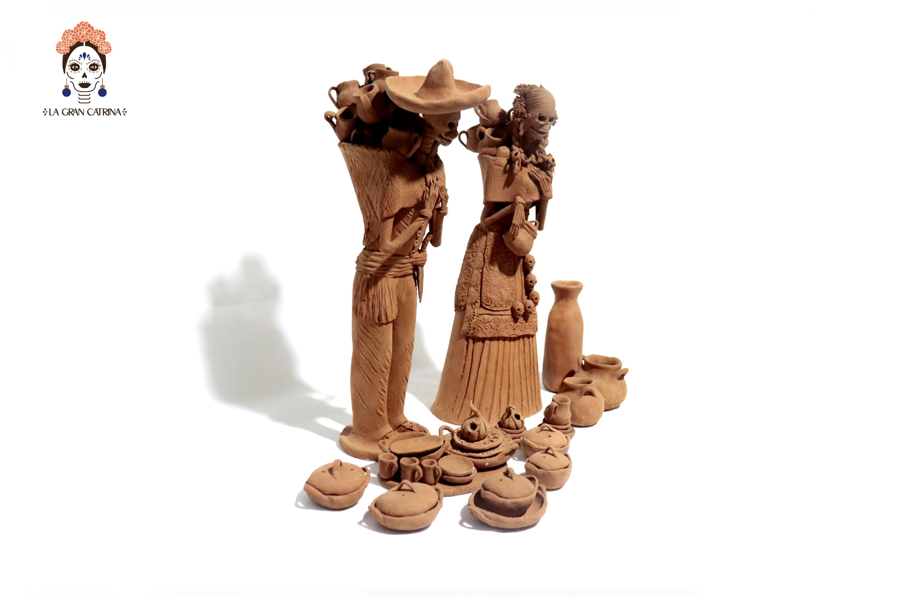 Pair of Catrines artesanos of loza - 20 in. Erika Capula
