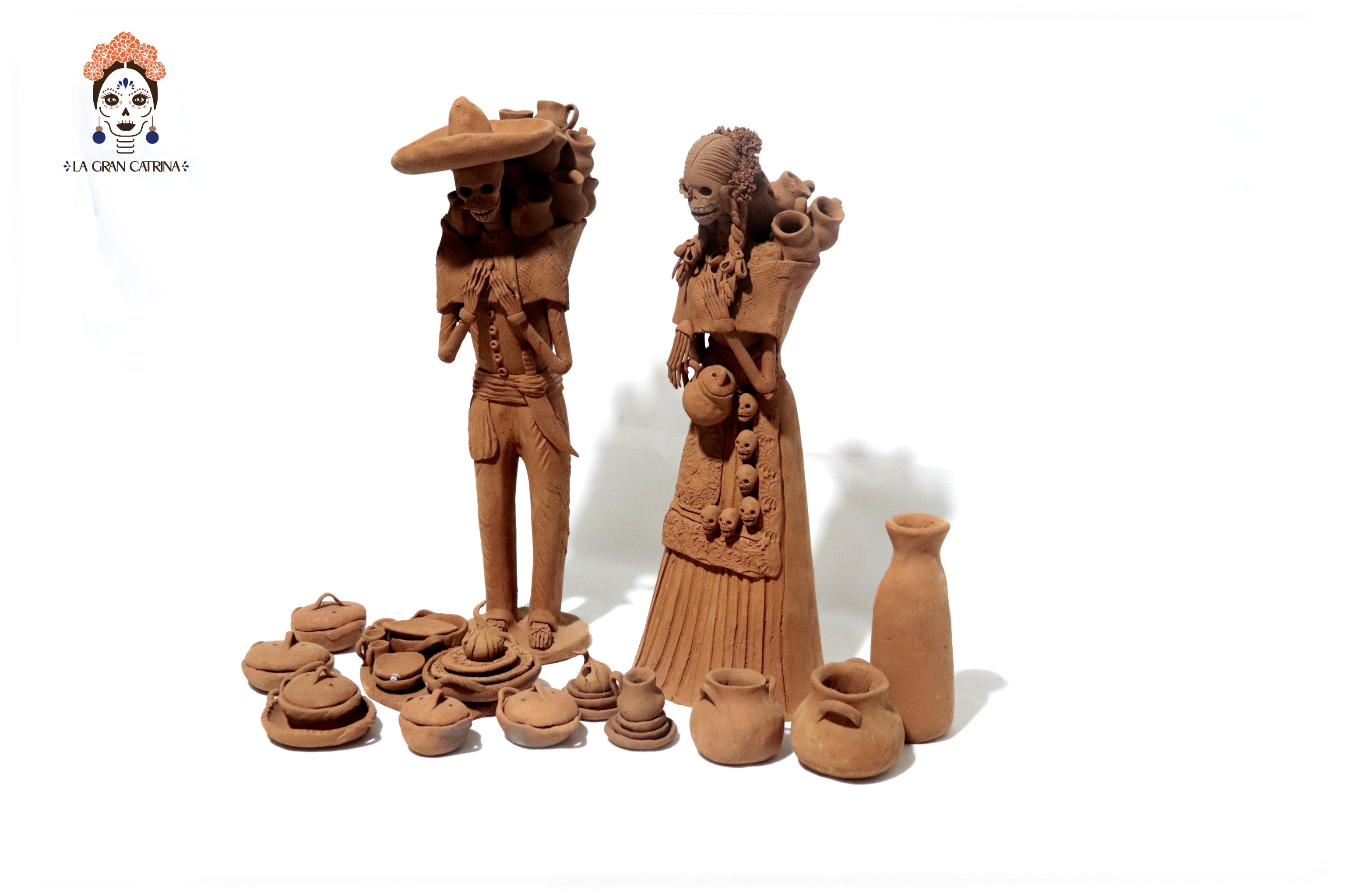 Pair of Catrines artesanos of loza - 20 in. Erika Capula