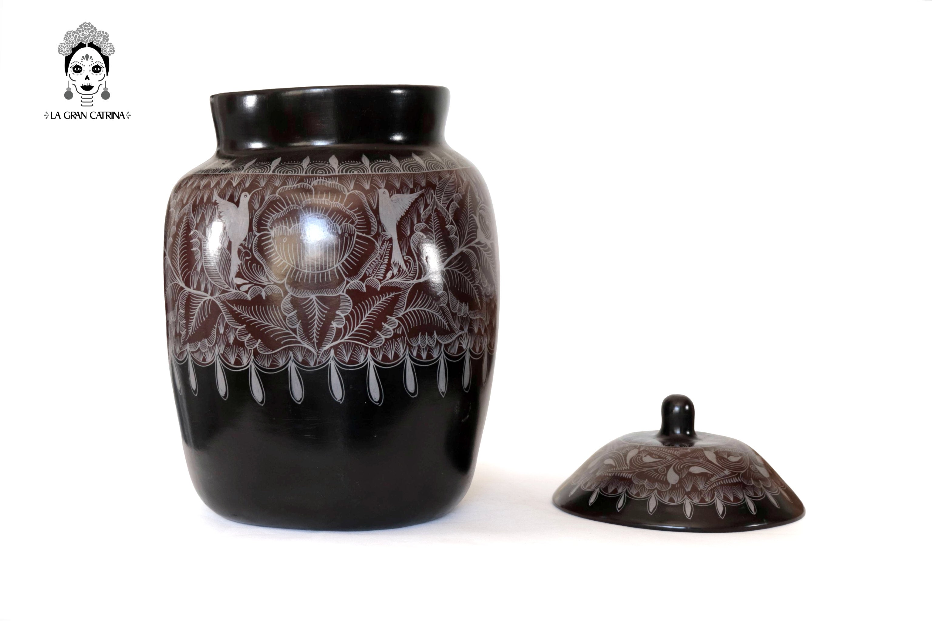 Water Jar Dark Flowers and Birds - Huancito - 18.3 in. Pablo Huancito