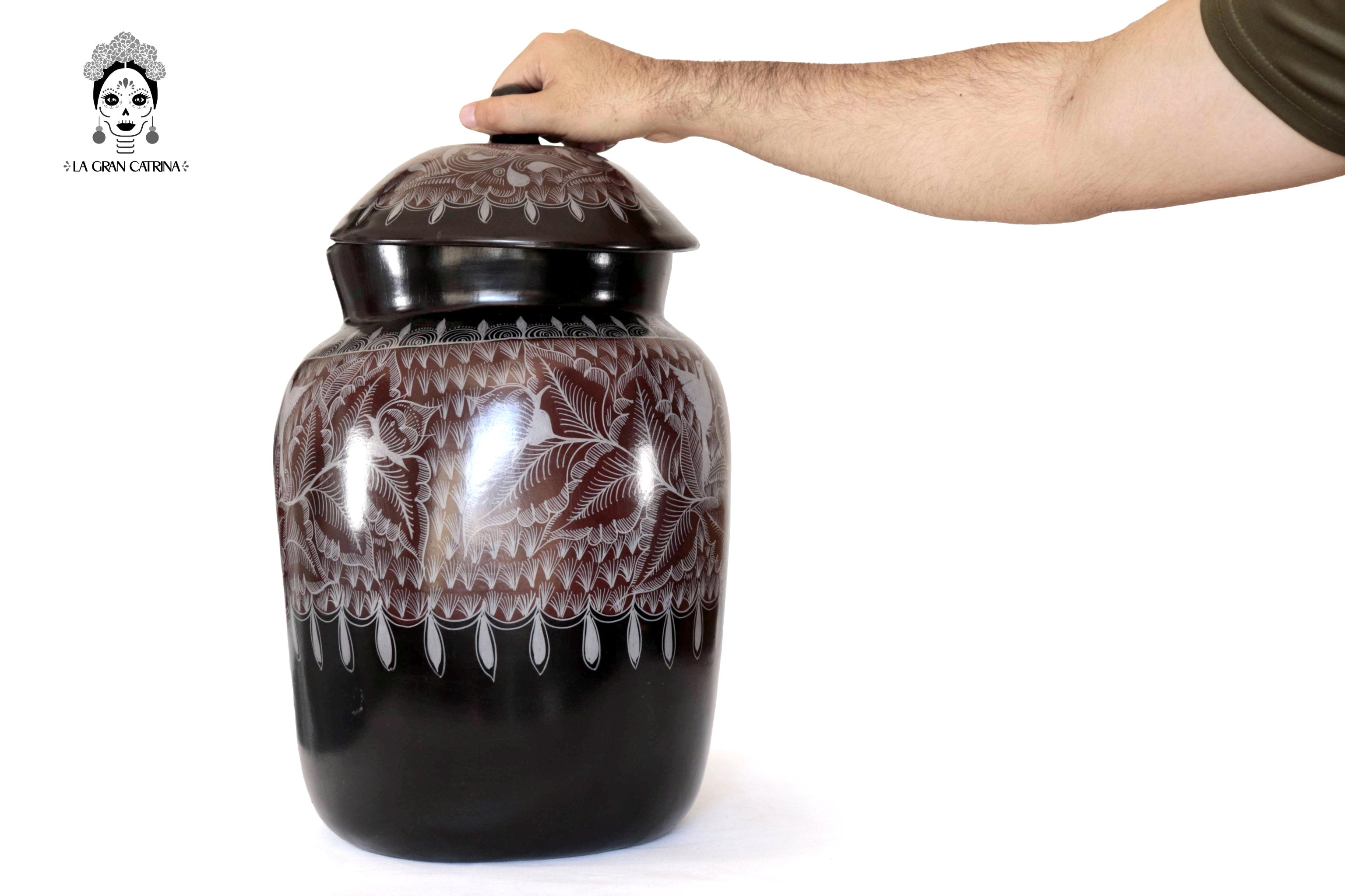 Water Jar Dark Flowers and Birds - Huancito - 18.3 in. Pablo Huancito