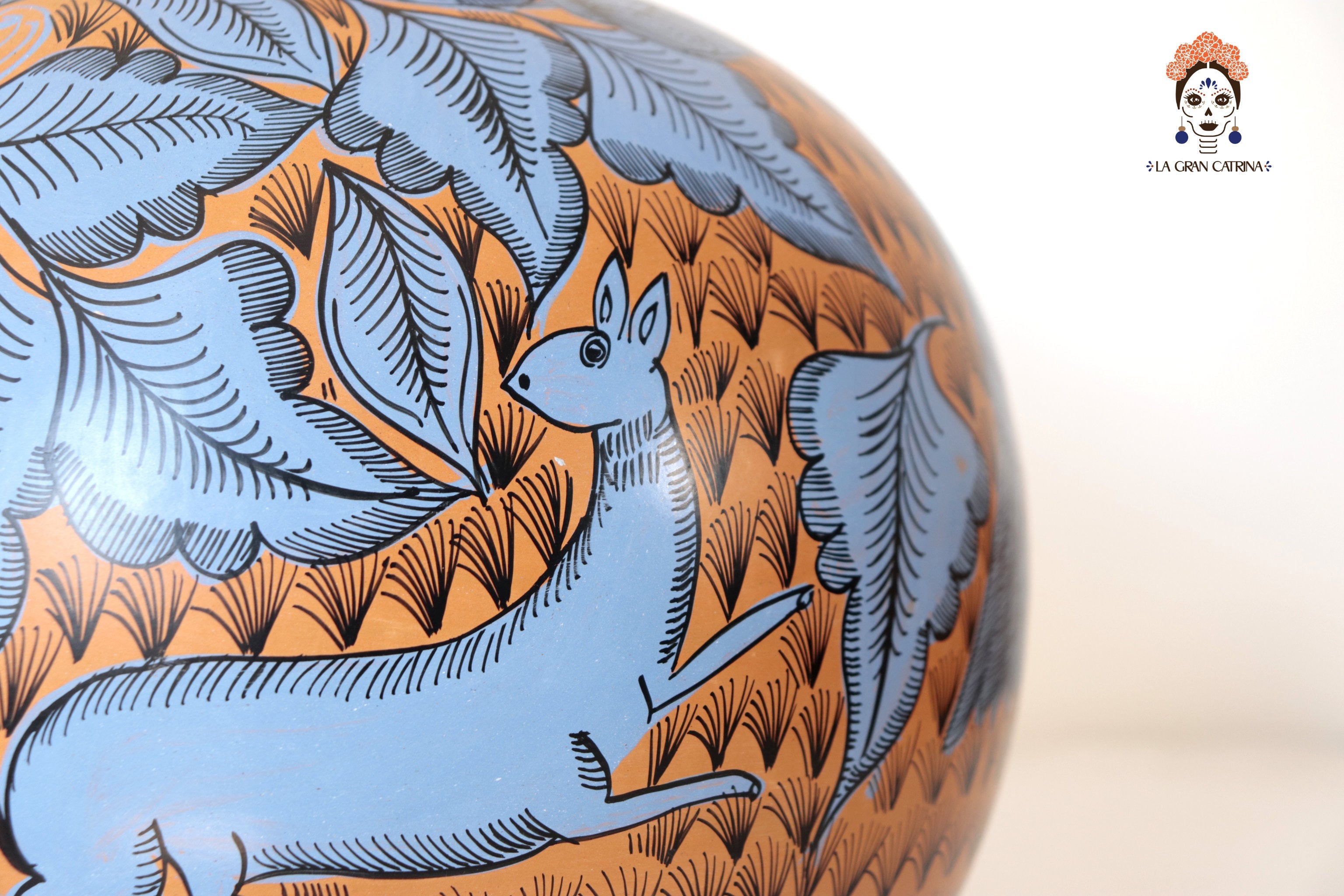 Vase of birds blue and orange - Huancito - 14.9 in. Pablo Huancito