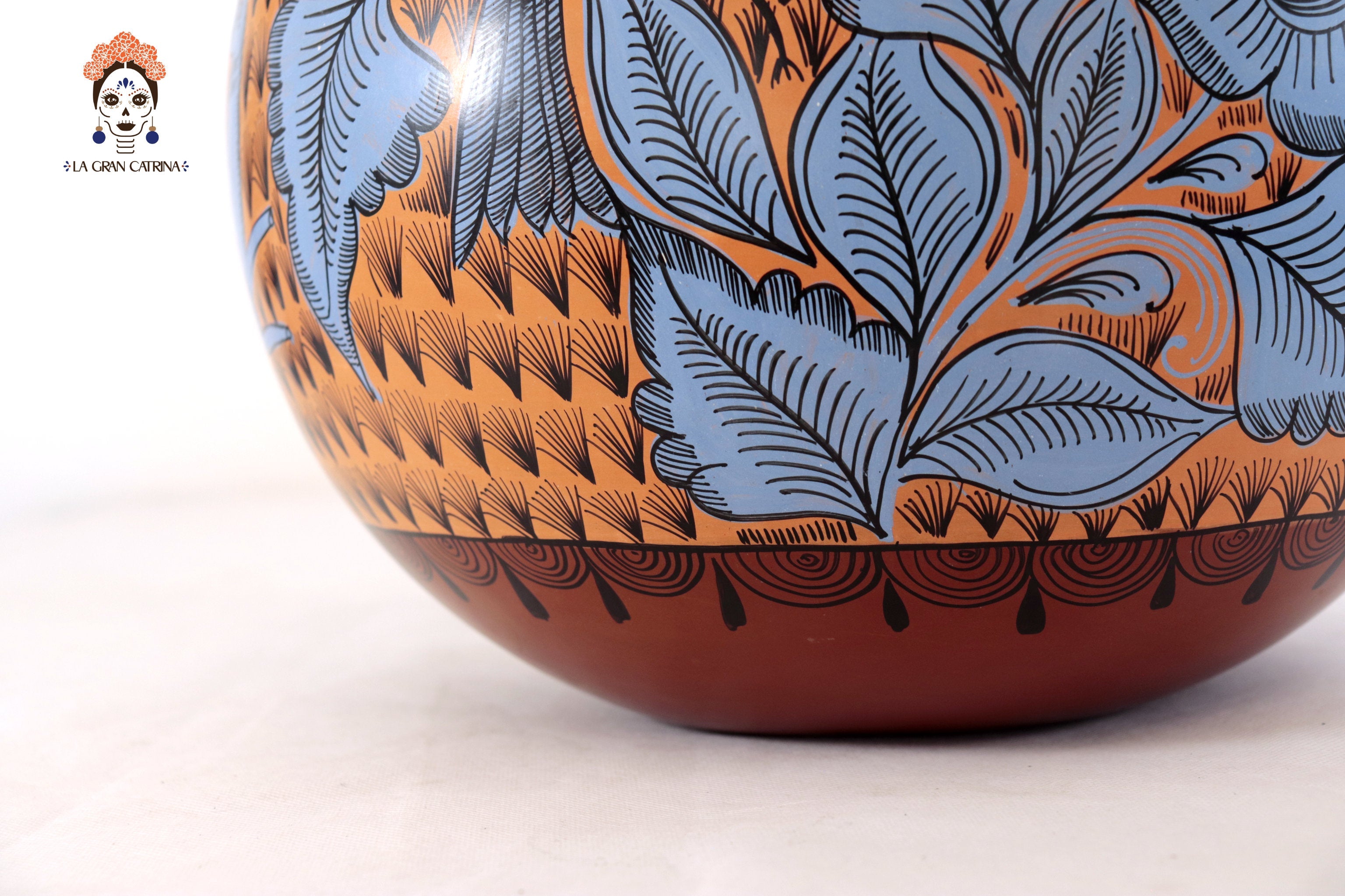 Vase of birds blue and orange - Huancito - 14.9 in. Pablo Huancito