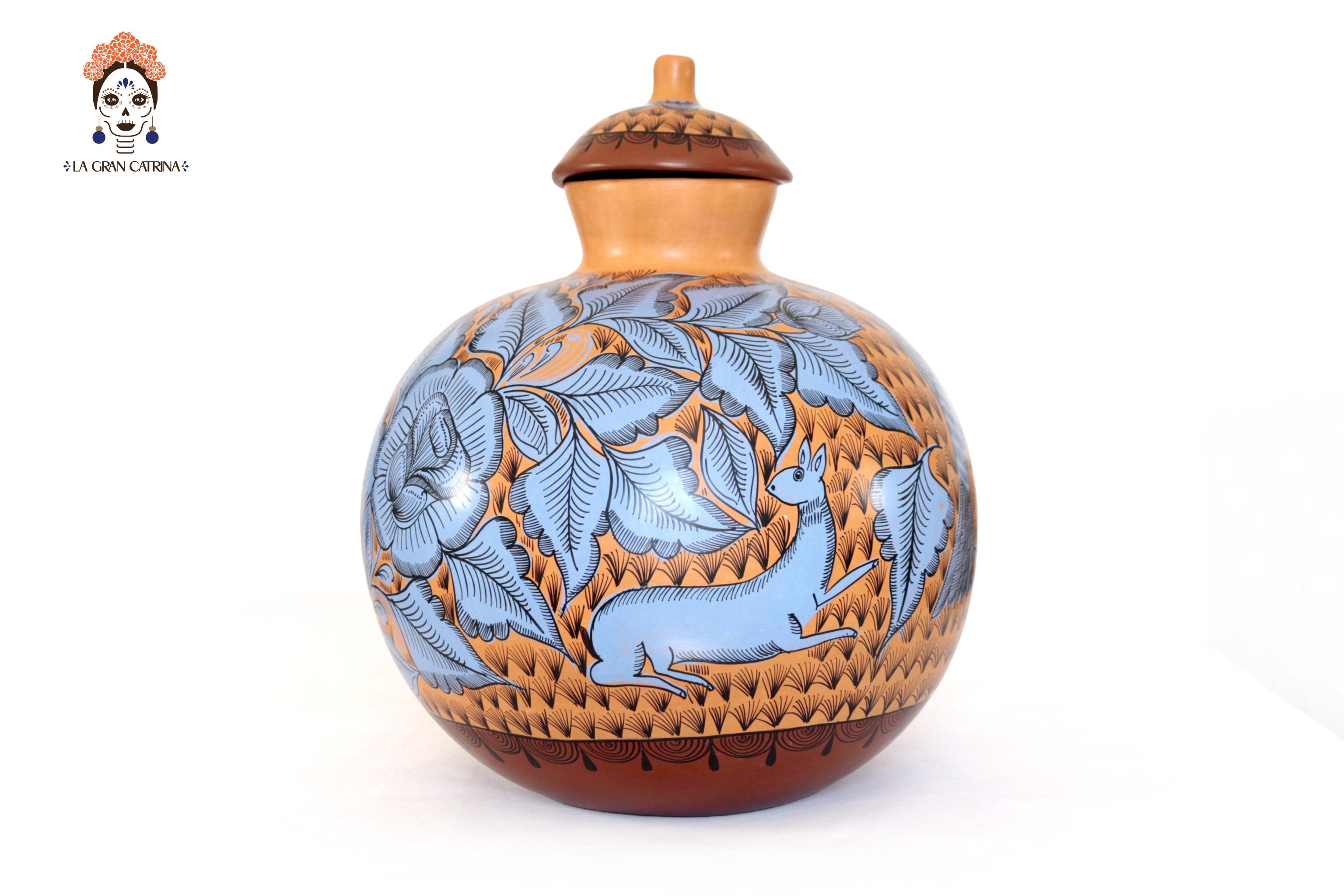 Vase of birds blue and orange - Huancito - 14.9 in. Pablo Huancito