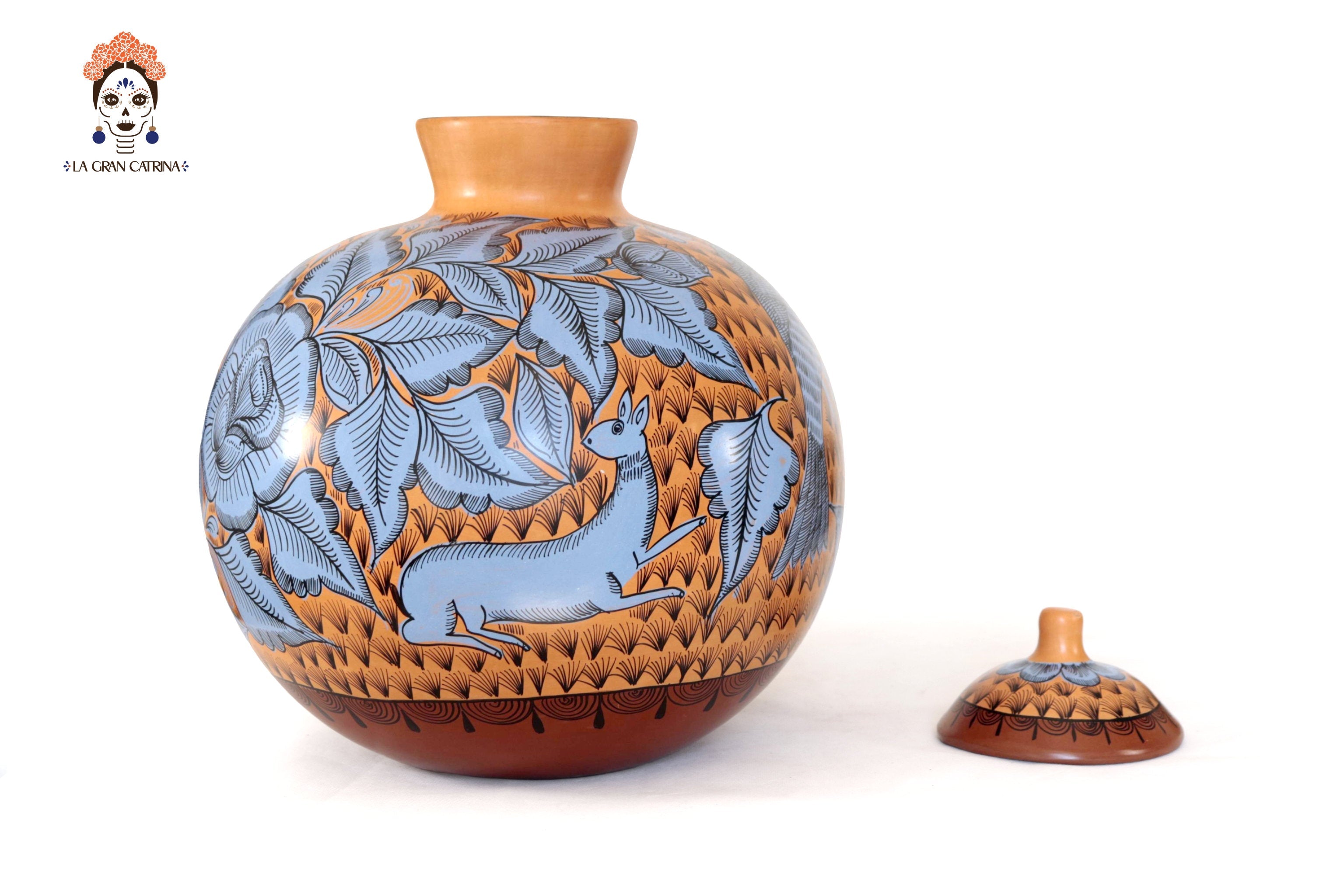 Vase of birds blue and orange - Huancito - 14.9 in. Pablo Huancito
