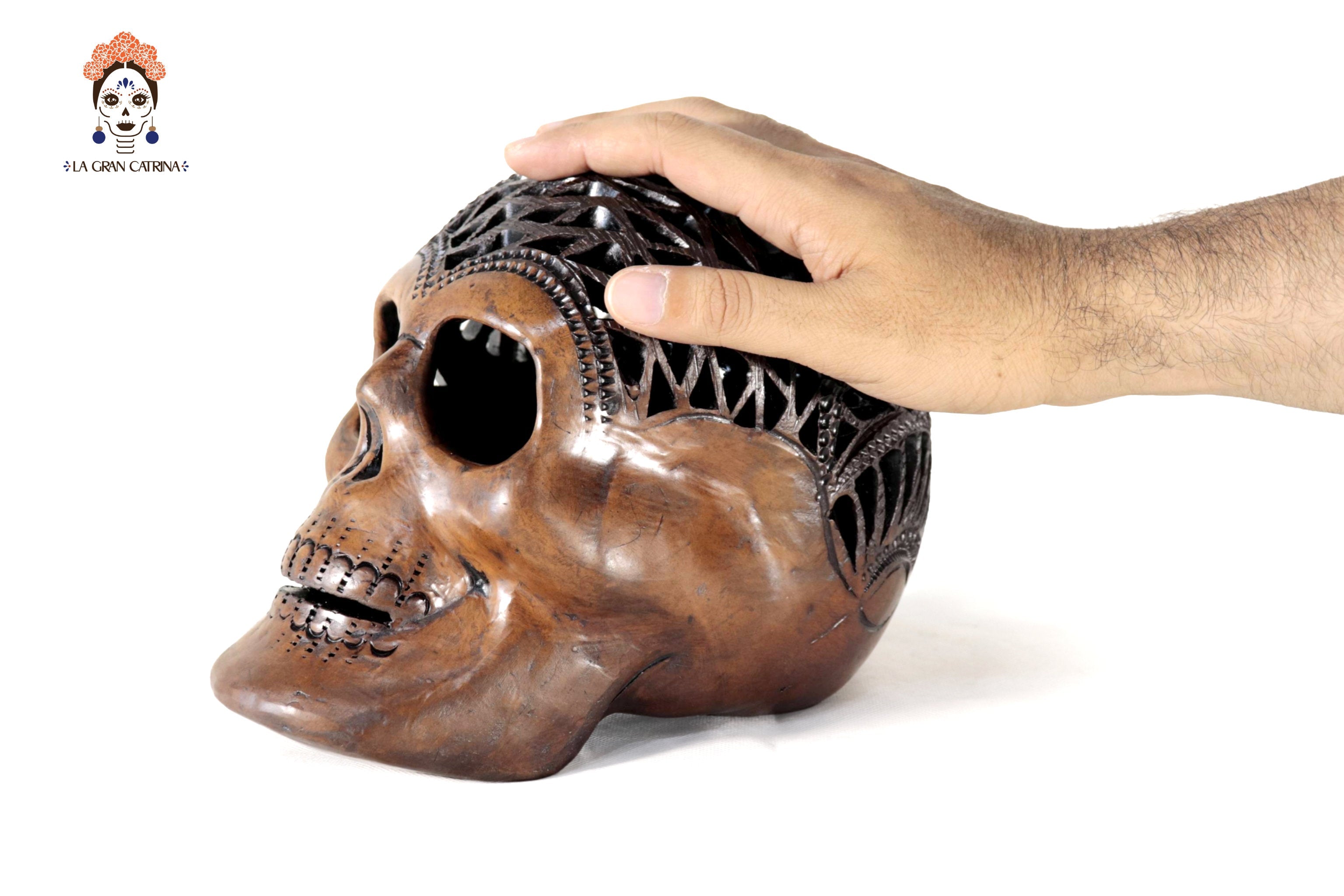 Black Clay Skull Hand-Carved 7.1 in. - in. Production Tere Oax