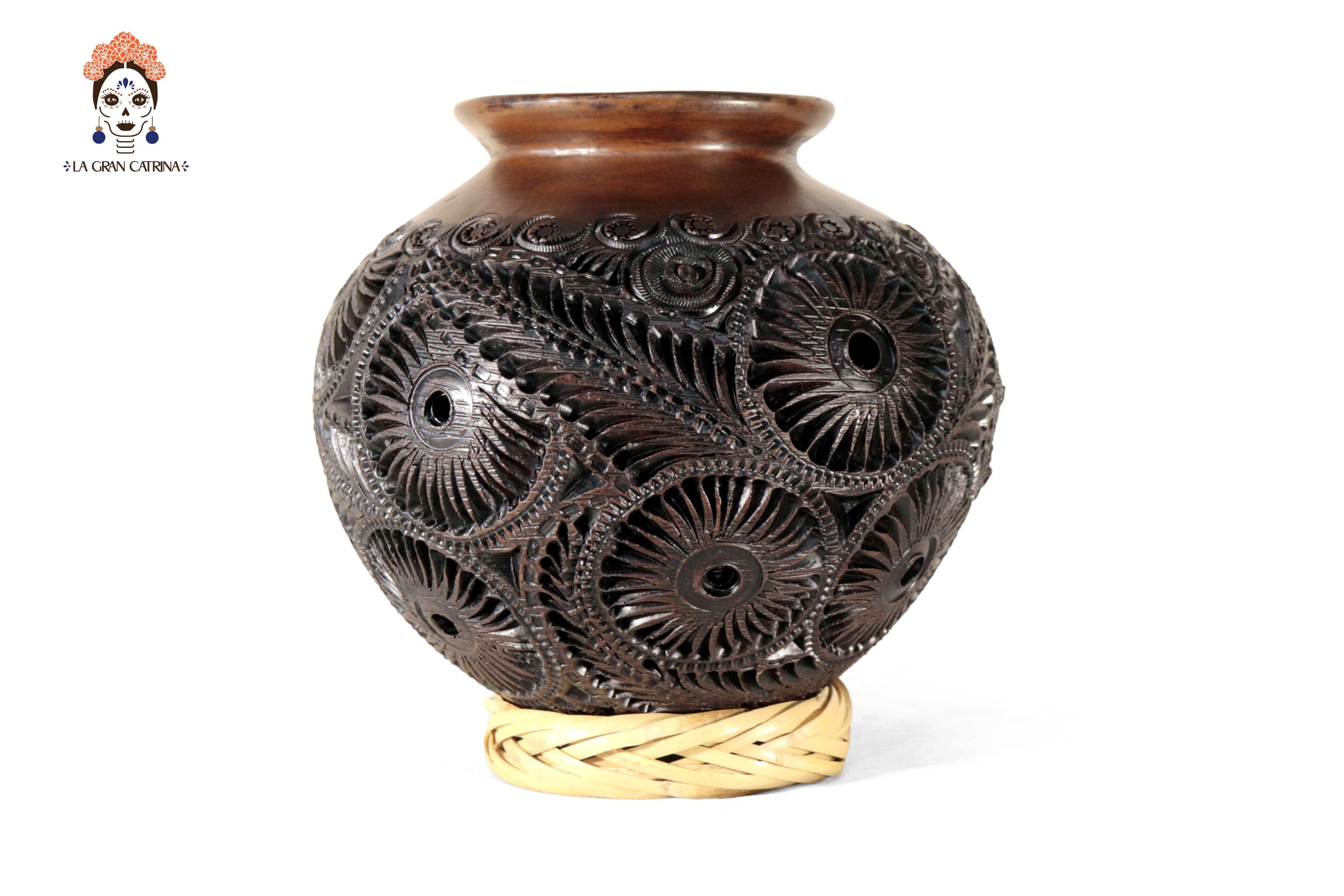 Black Clay Vase 9.4 in. Tere Oax