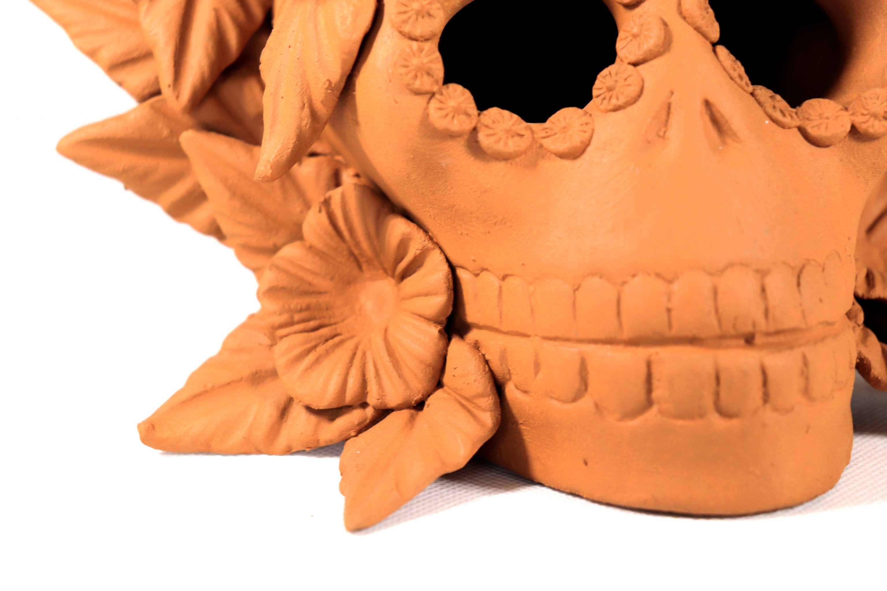 Candleholder Day of the Dead Orange 8.6 in. Brenda Capula