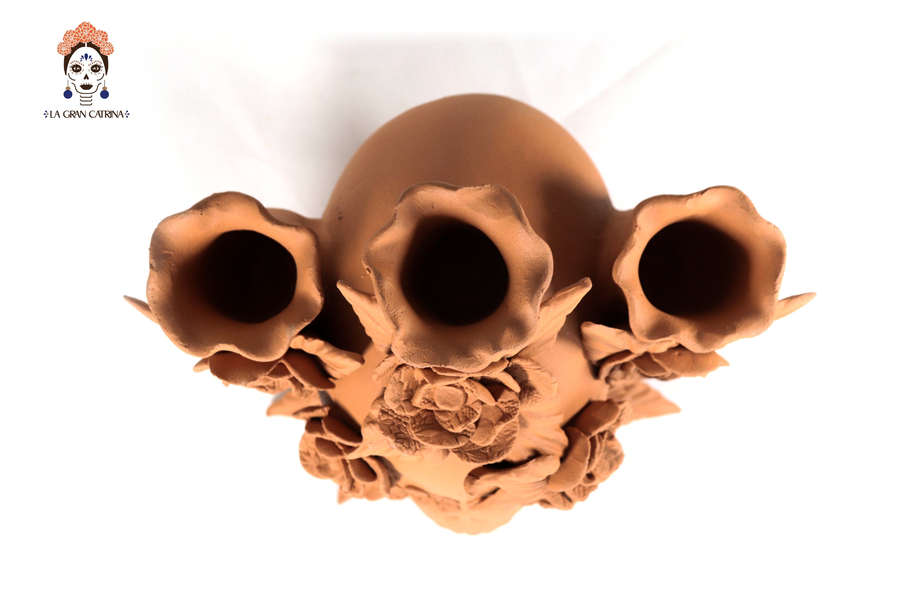 Candleholder Day of the Dead Orange 8.6 in. Brenda Capula