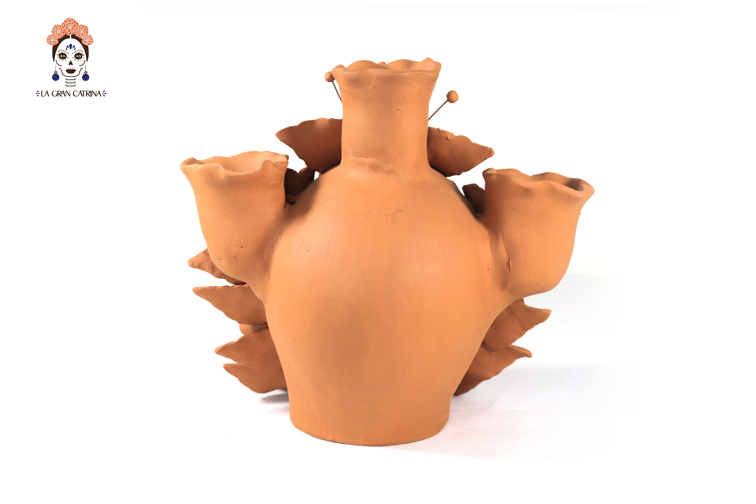 Candleholder Day of the Dead Orange II 8.6 in. Brenda Capula