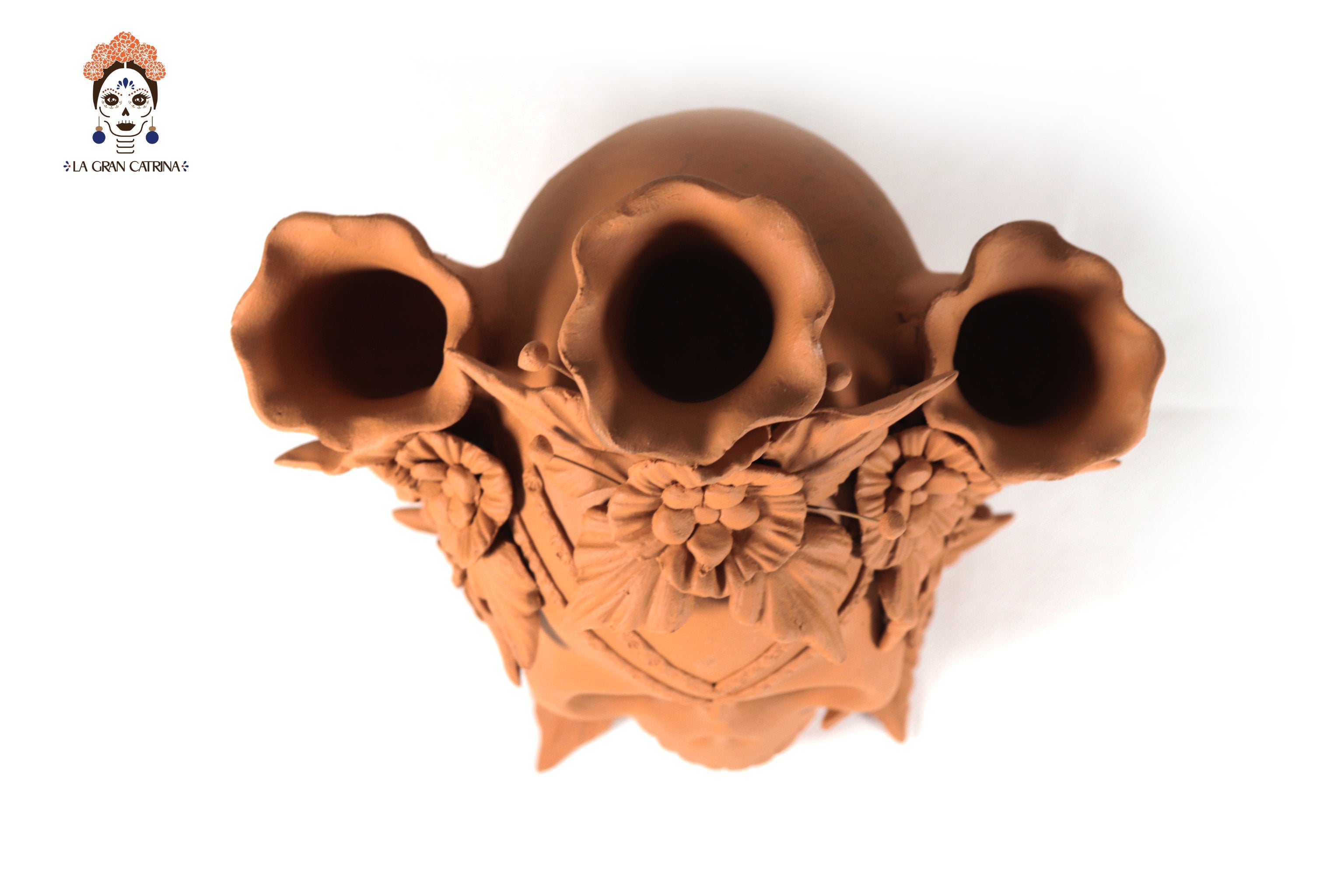 Candleholder Day of the Dead Orange II 8.6 in. Brenda Capula